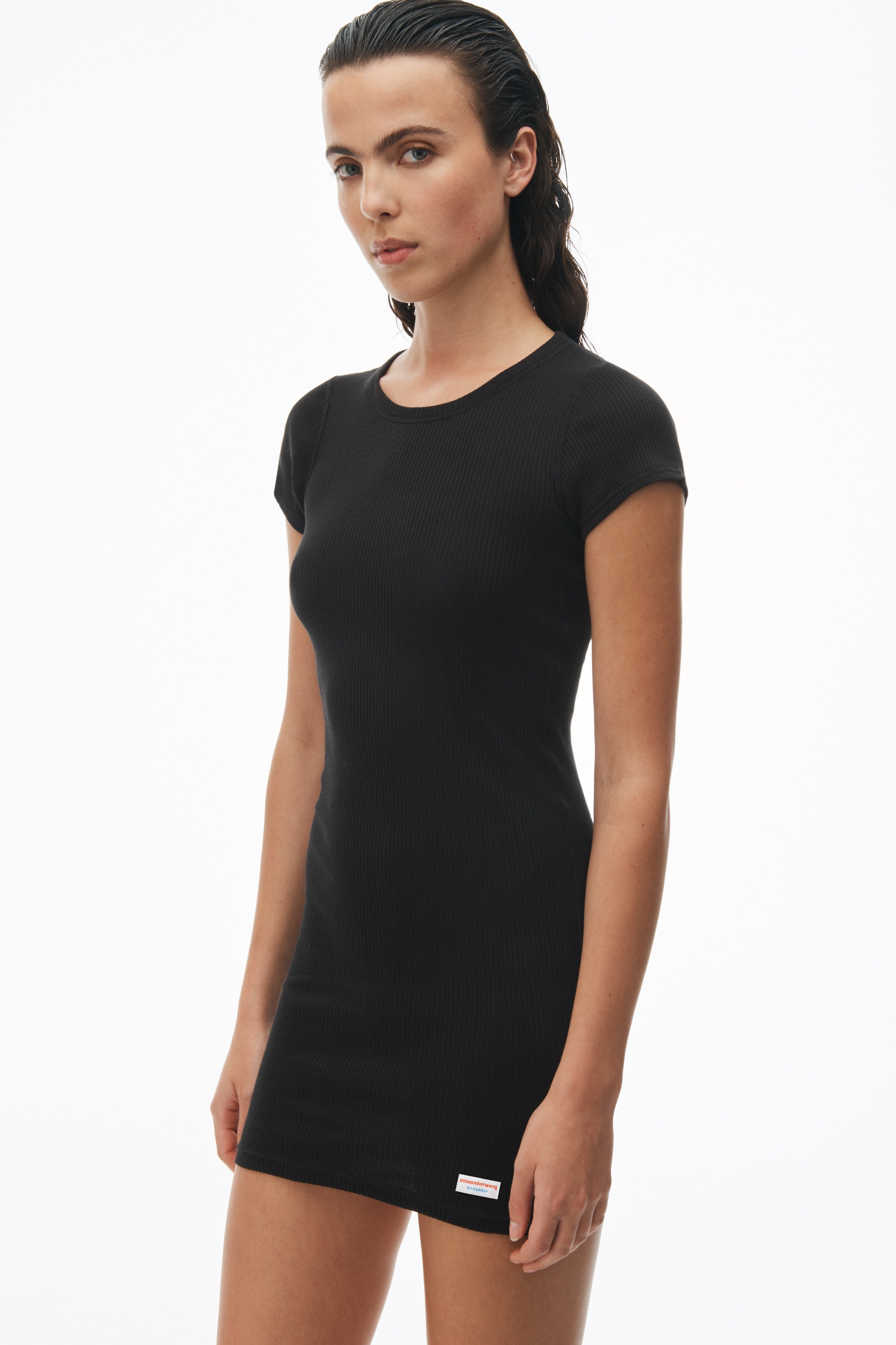 short sleeve loungewear dress in ribbed cotton jersey - 3