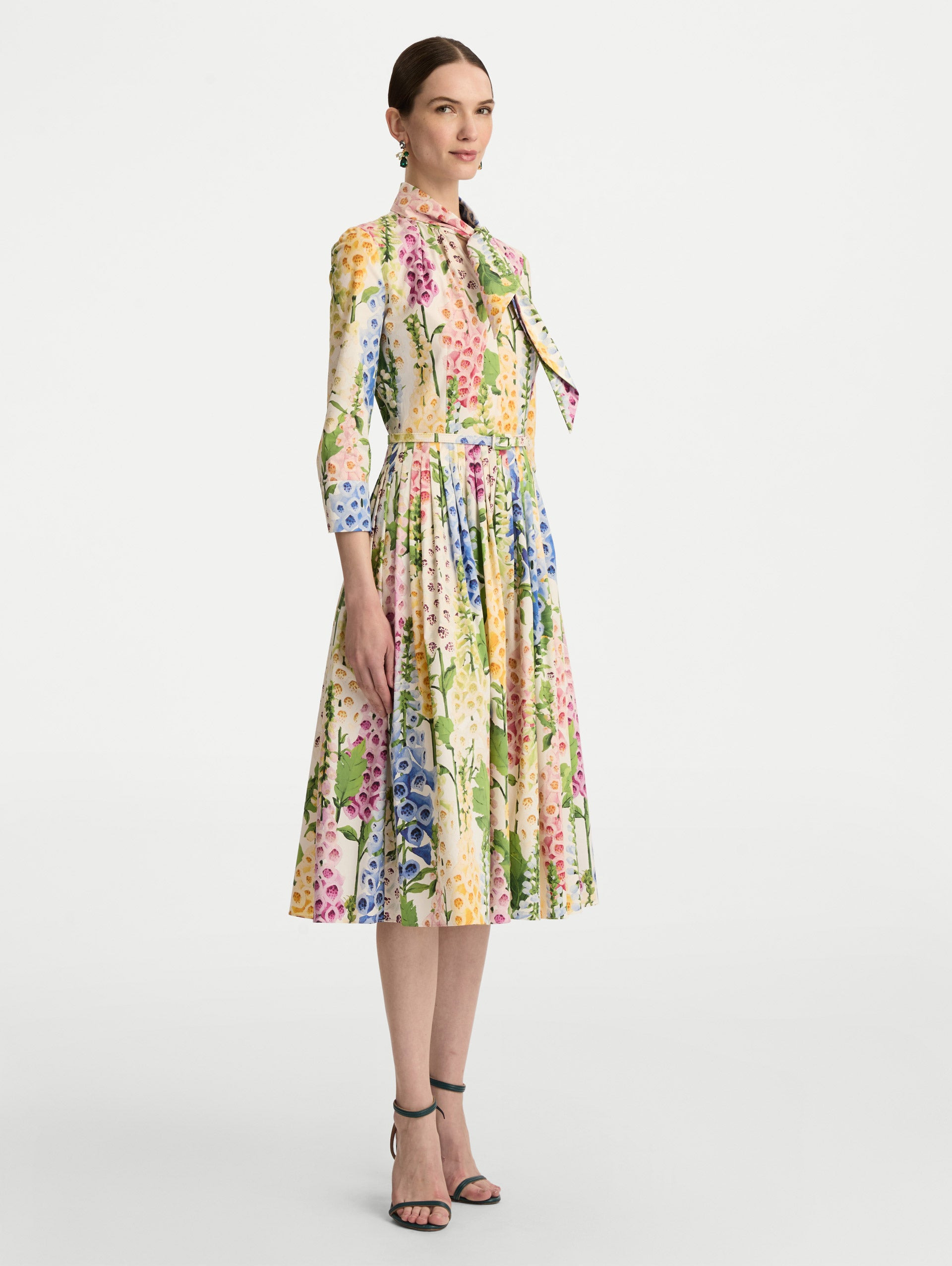 FOXGLOVE COTTON POPLIN TIE-NECK DRESS - 4