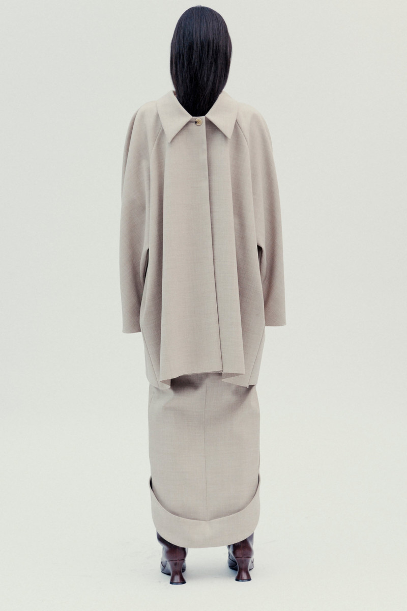 TAILORED SKIRT WITH JACKET COLLAR AT HEM BEIGE MELANGE 15