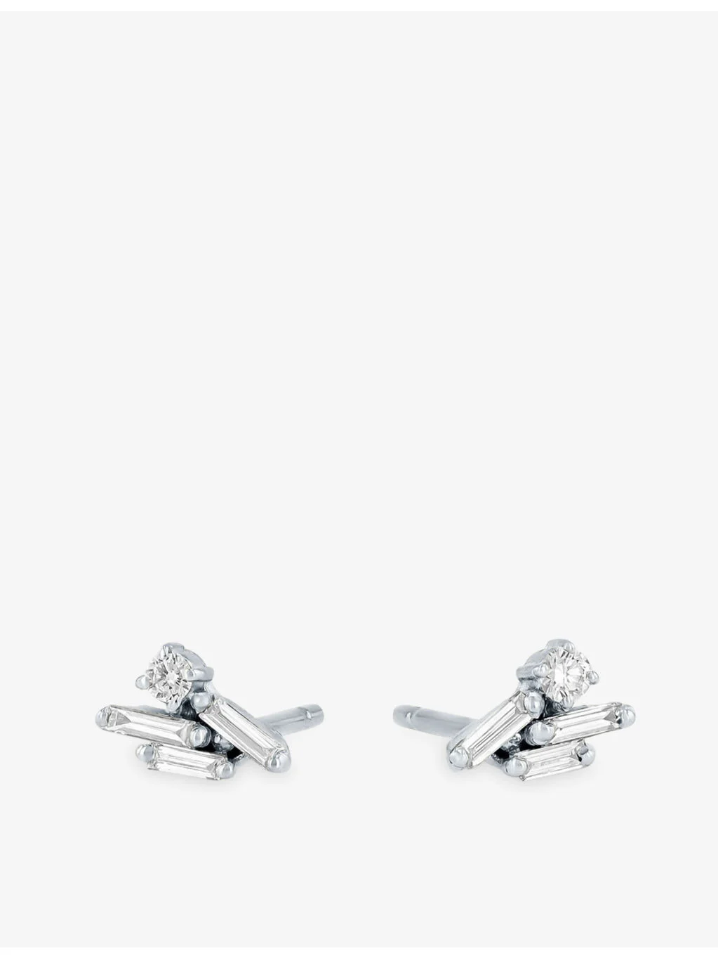 Eva 18ct white-gold, baguette diamond 0.08ct and round diamond 0.05ct stud earrings - 1