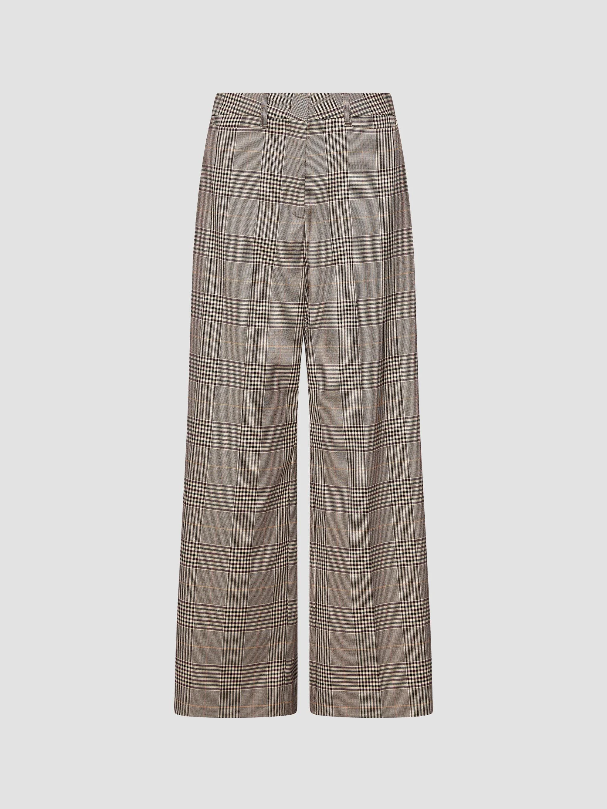 Women's Glen Plaid Viscose Blend Trousers - Chocolate - 1