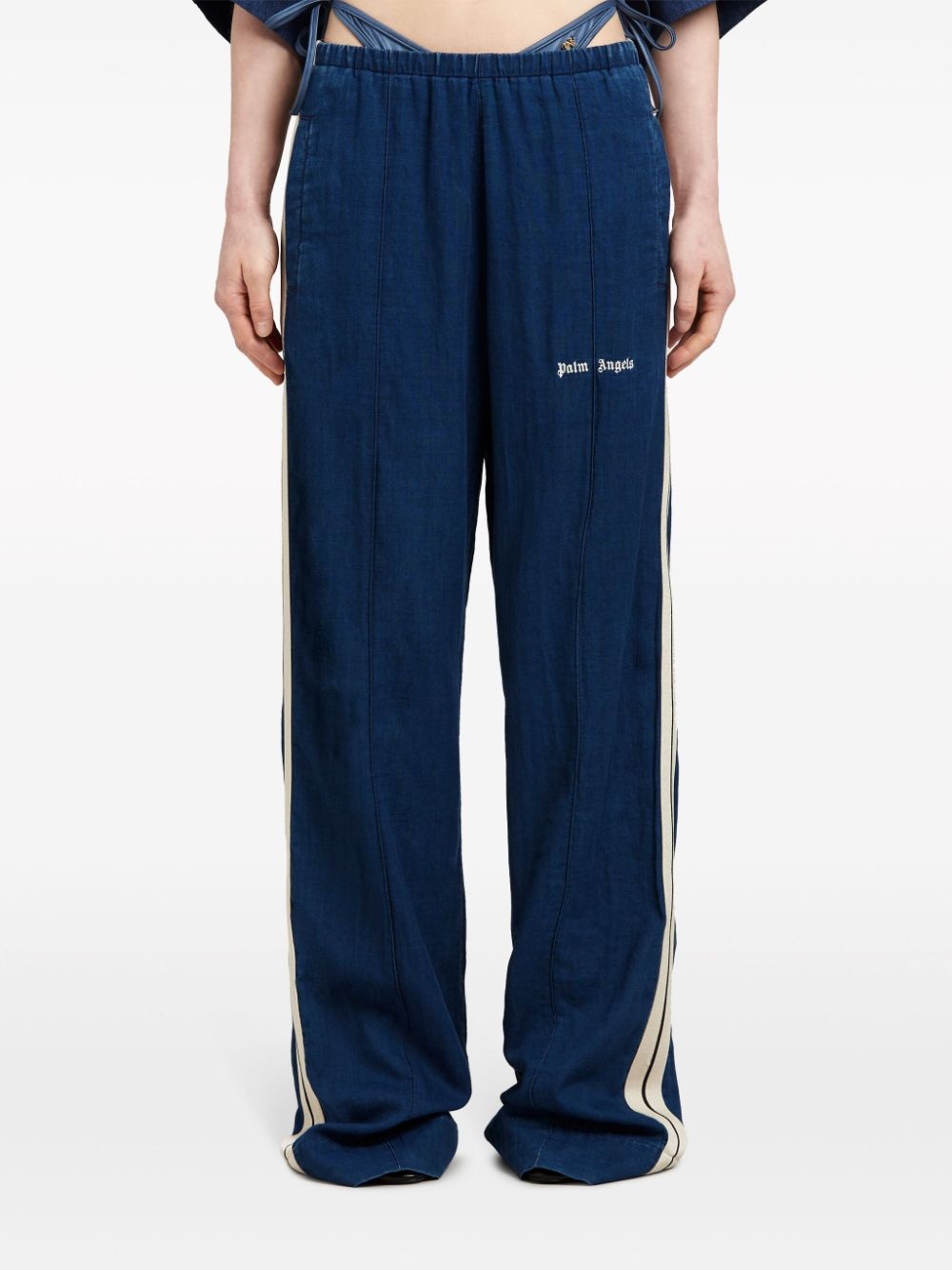 side-stripe chambray trousers - 3