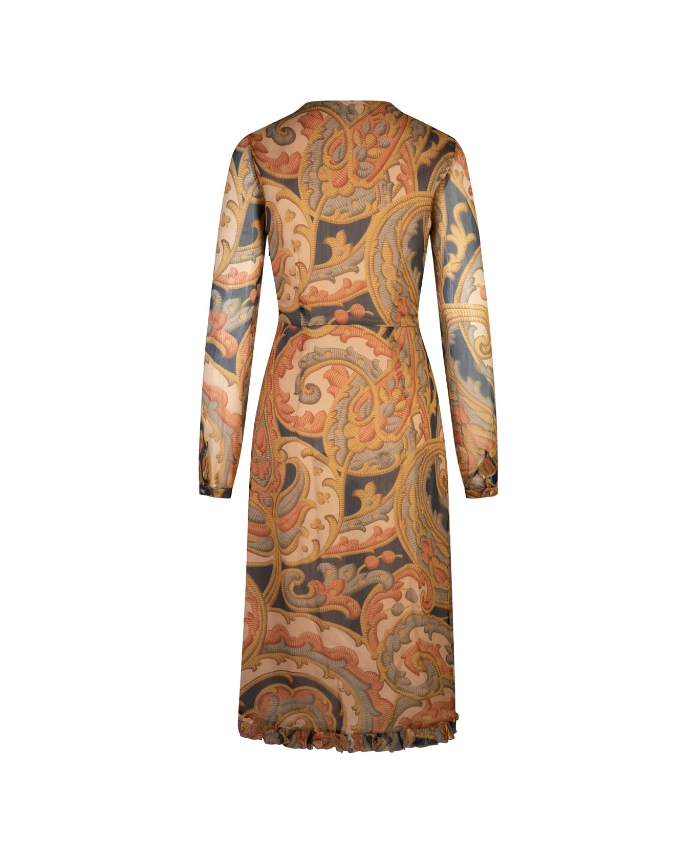 Printed Navy Blue Silk Midi Dress - 2