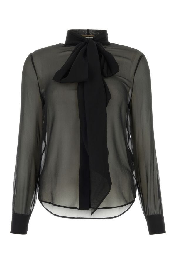 Saint Laurent Woman Black Crepe Shirt - 1