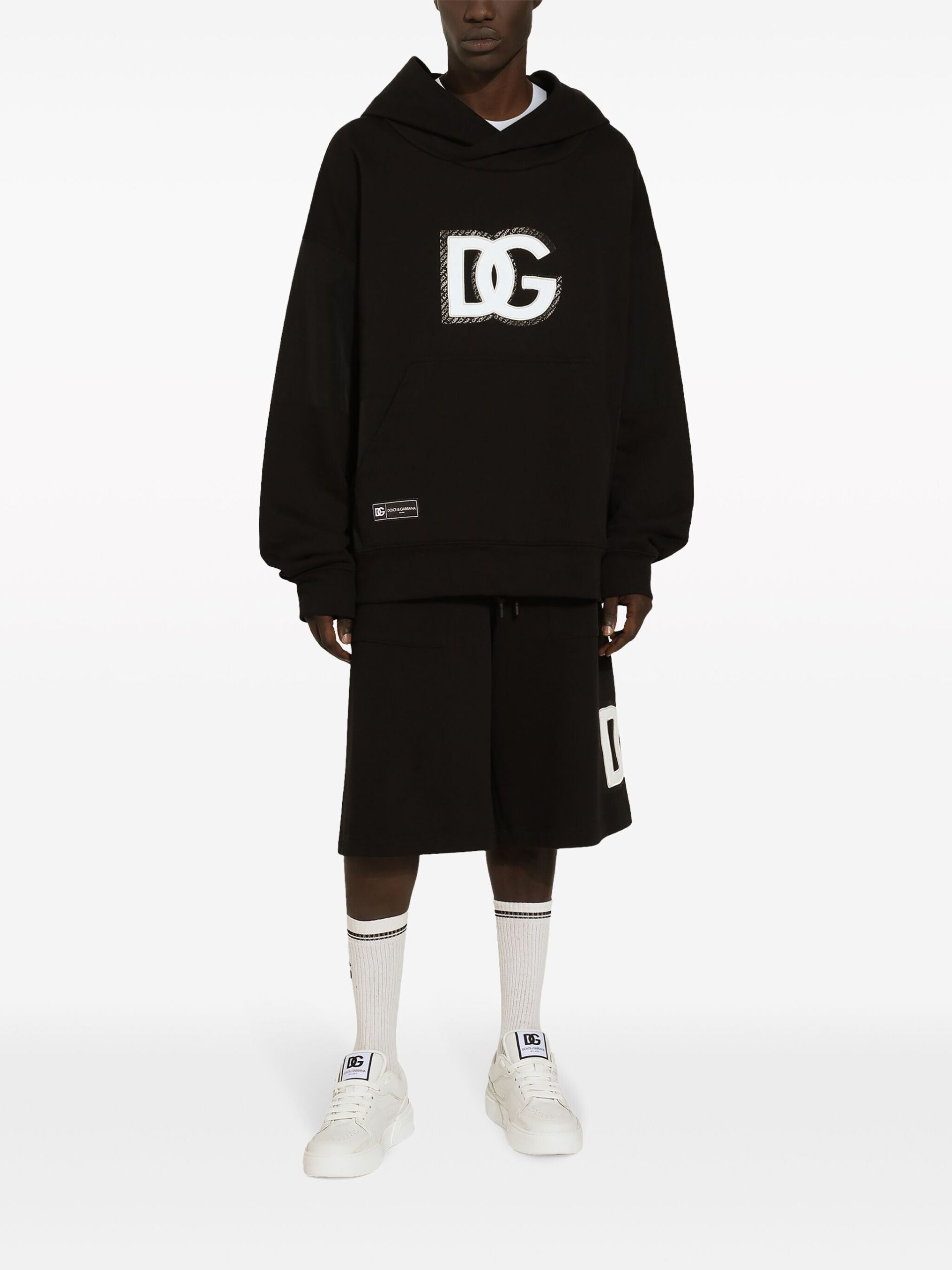 Black logo-appliqué cotton hoodie - 3