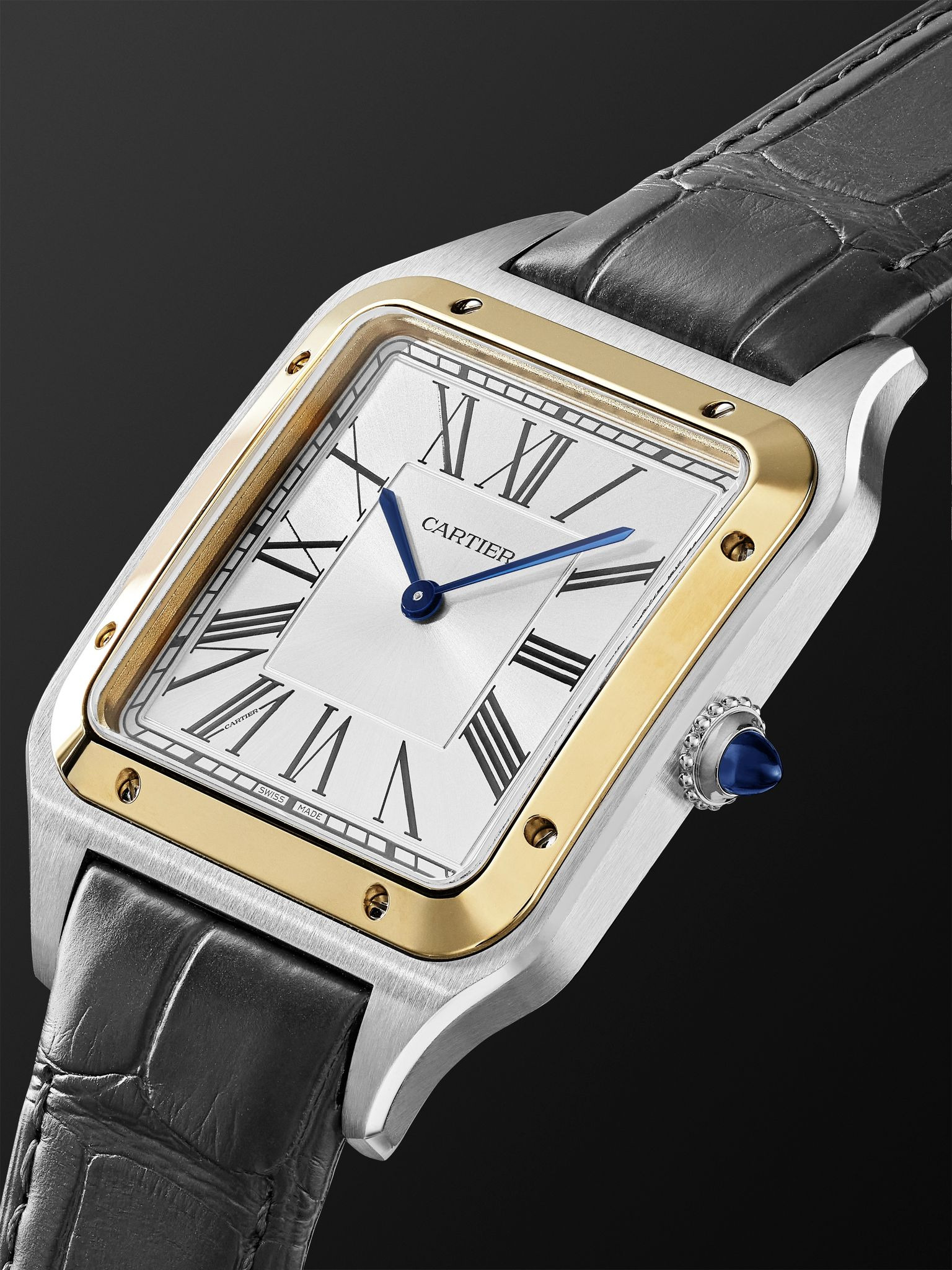 Santos-Dumont Extra-Large Hand-Wound 46.6mm 18-Karat Gold, Stainless Steel and Alligator Watch, Ref. - 3