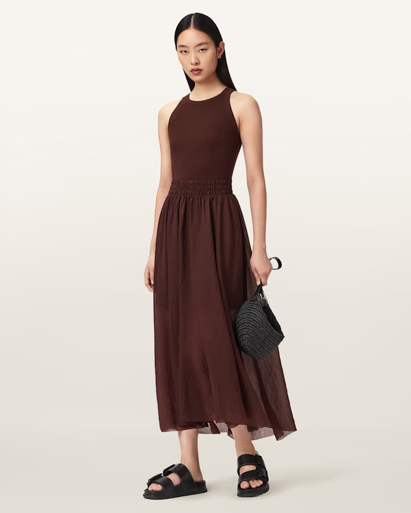 ALLSAINTS ZENIA SLEEVELESS ASYMMETRIC MIDI DRESS outlook
