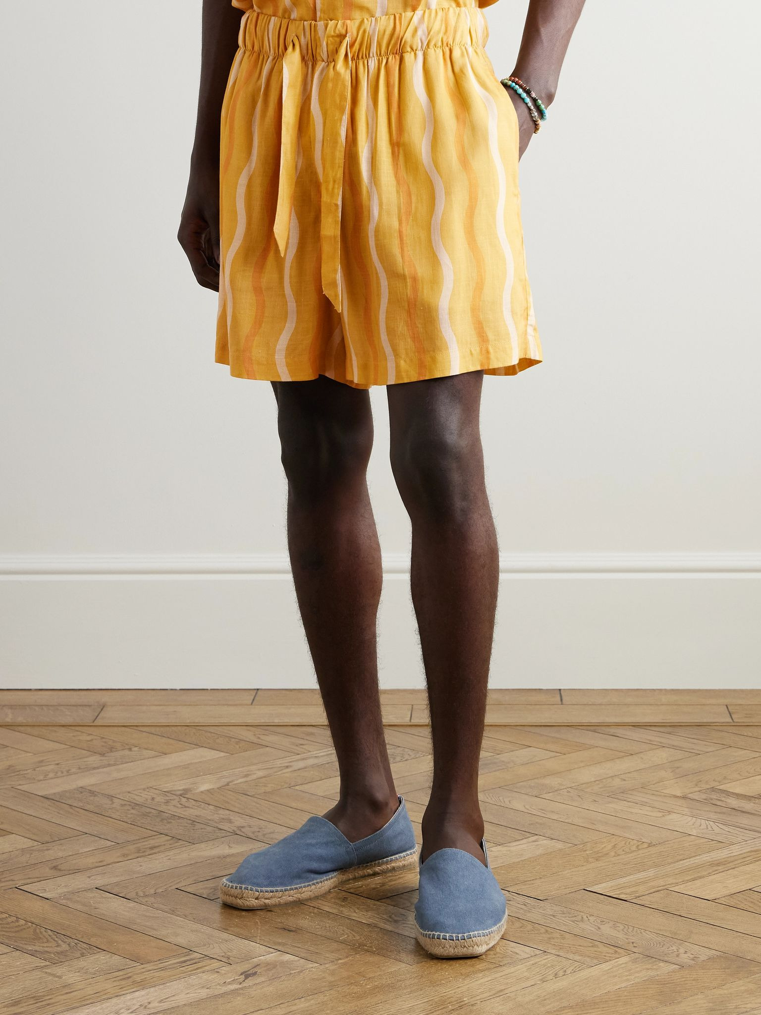 Lucas Printed Linen Drawstring Shorts Orange - 3