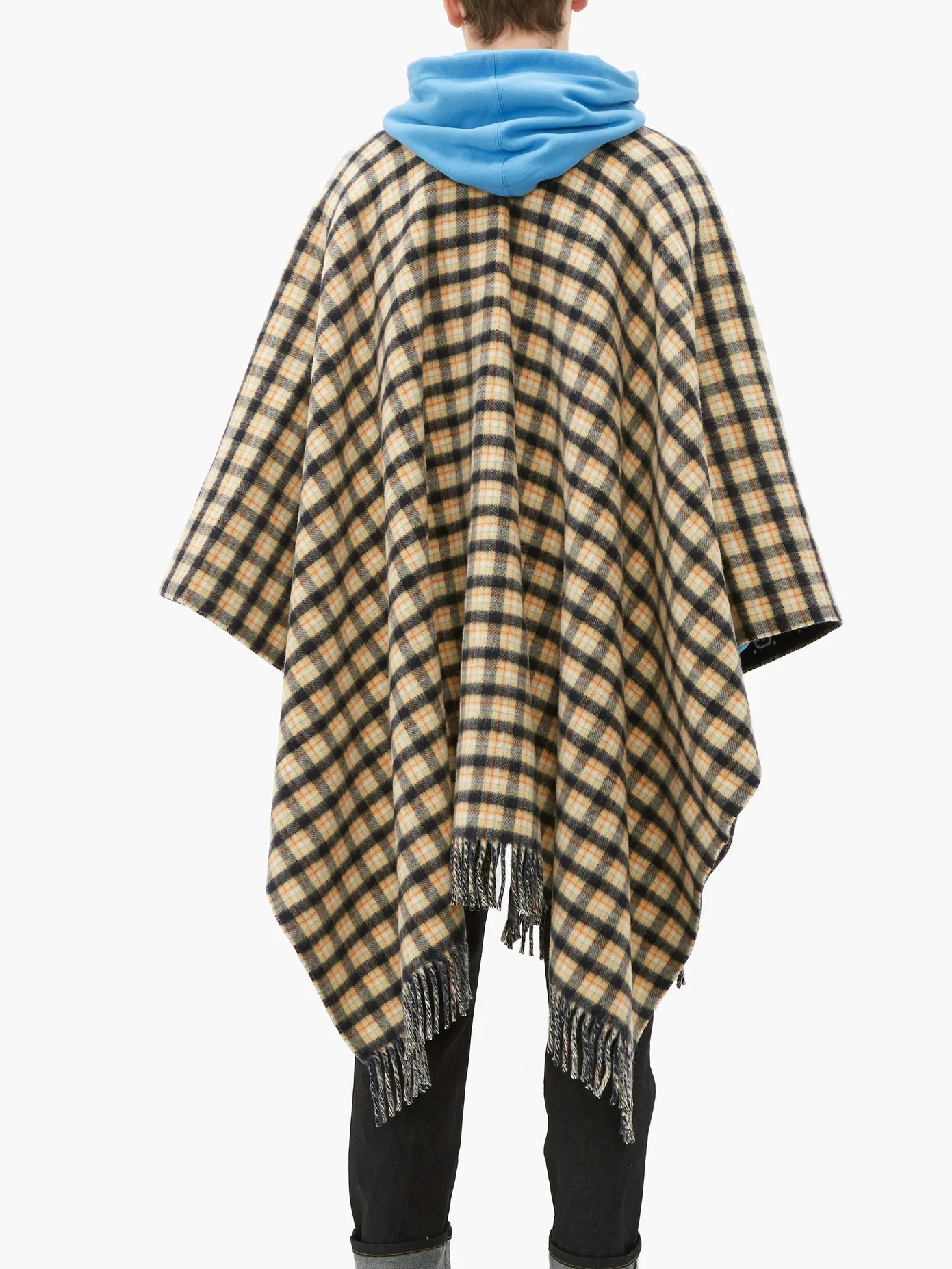 Check monogram-jacquard wool poncho - 5