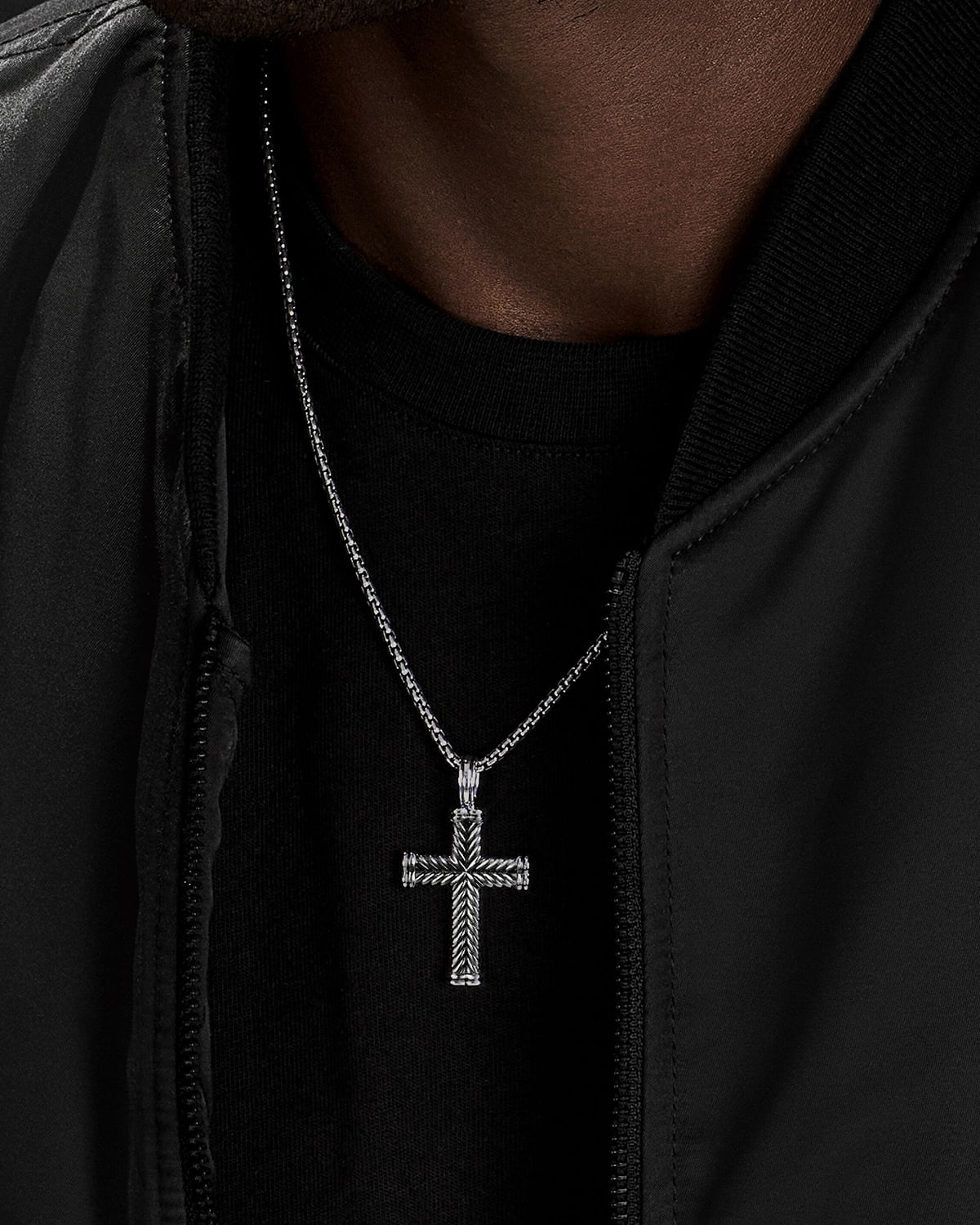 Men's Chevron Cross Pendant in Silver, 33.5mm - 2