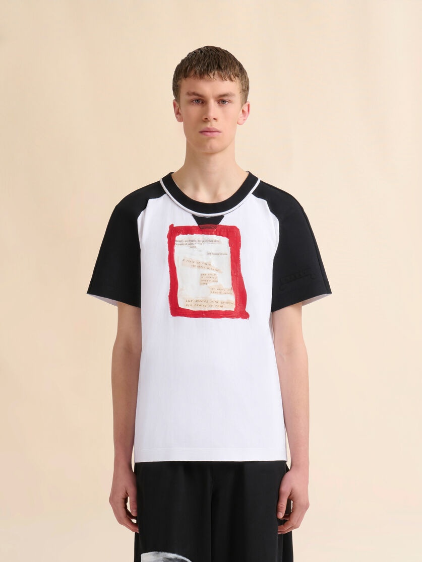 WHITE COTTON OPEN-BACK T-SHIRT WITH PRINTED QUOTES - 2