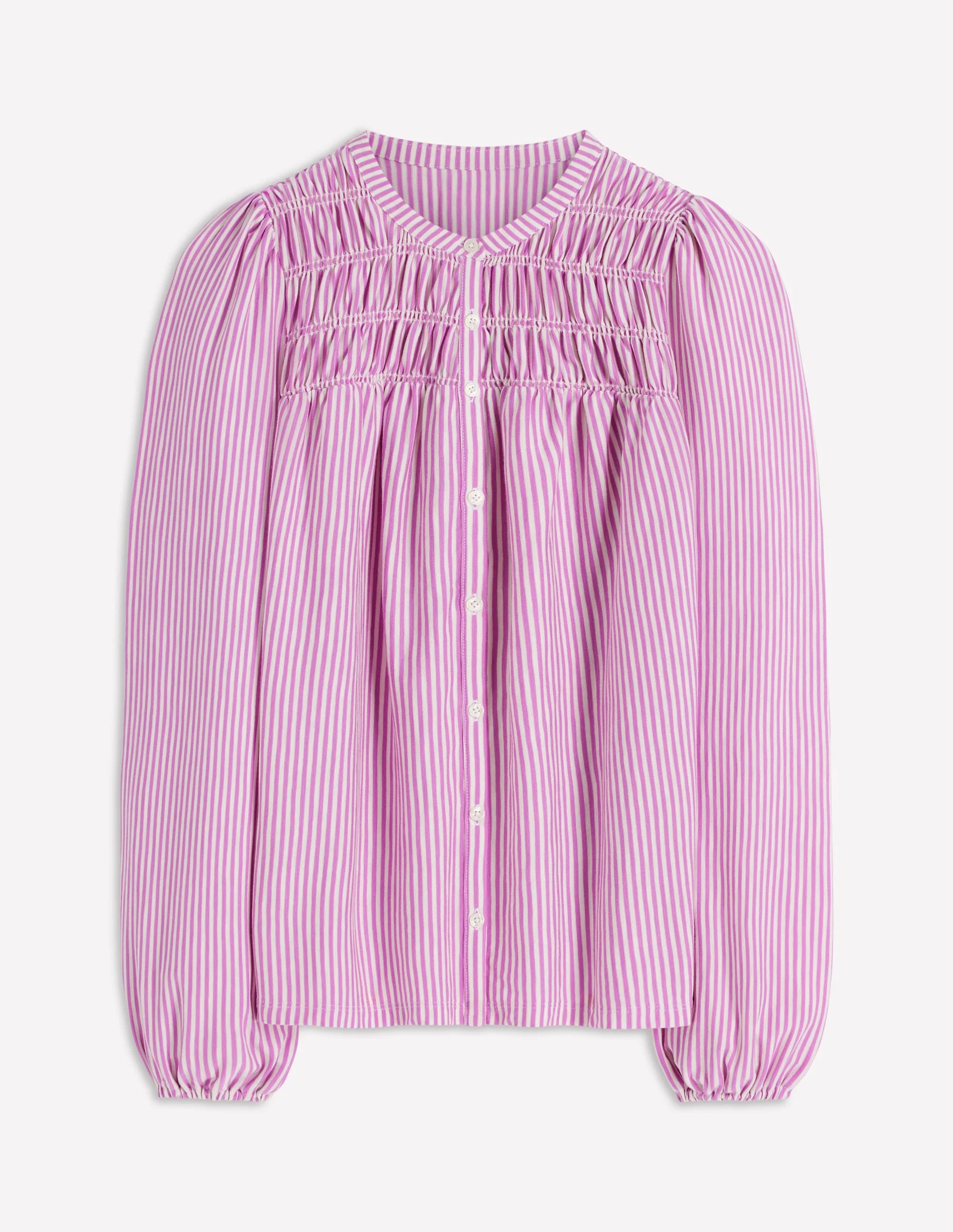 Mya Smocked Jersey Shirt-Clover Purple and Ivory Stripe - 1