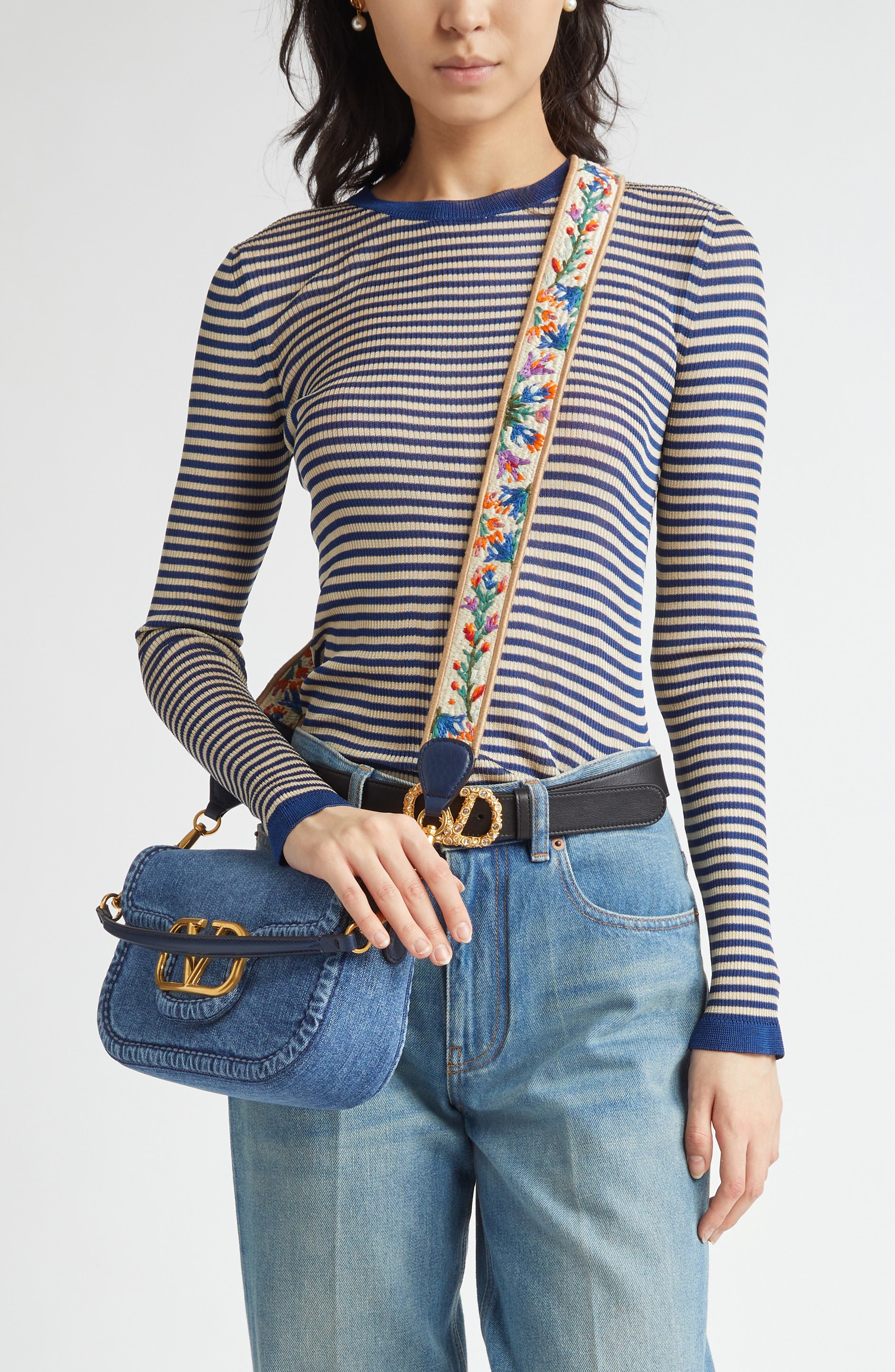 Valentino Garavani Striped Silk Sweater in Blue Multi at Nordstrom - 1