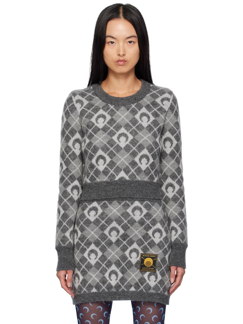 Gray Moon Argyle Knit Cropped Sweater 1