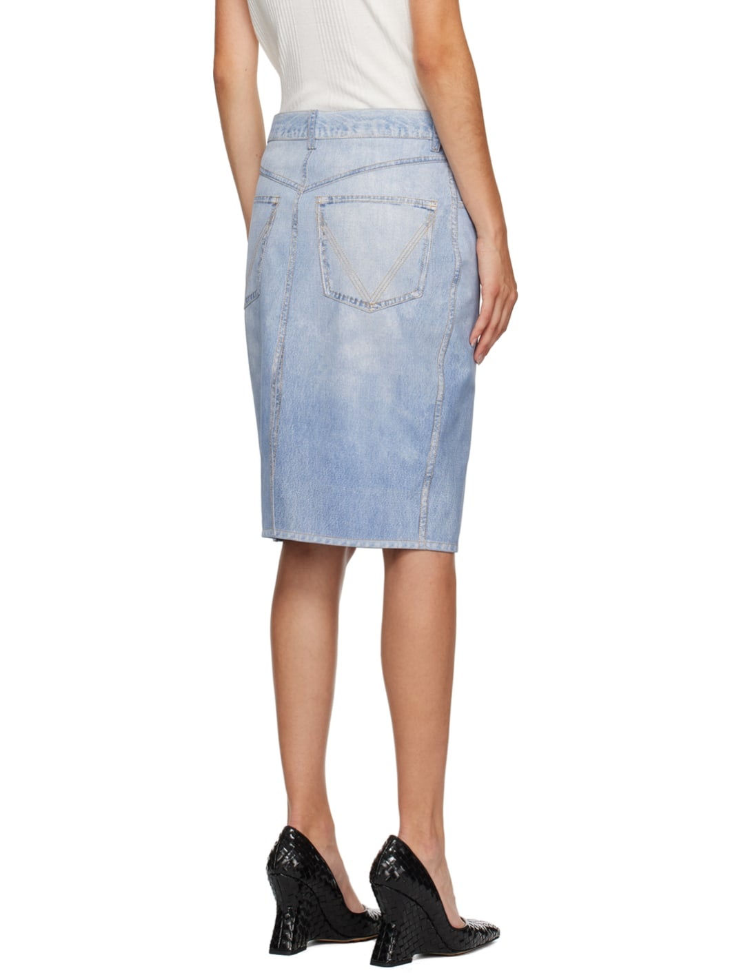 Blue Printed Leather Midi Skirt - 3