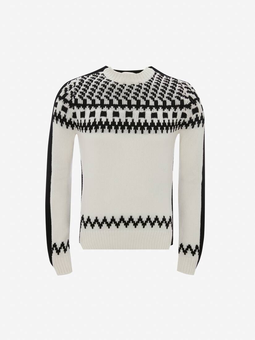 Men's Cashmere Fair Isle Inspired Jumper in Ivory/black - 1