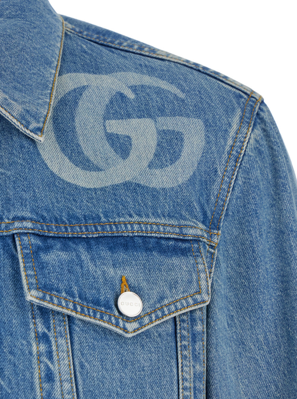 Gucci Men Light Blue Jacket With Gg Logo Print On The Front In Denim Man - 3