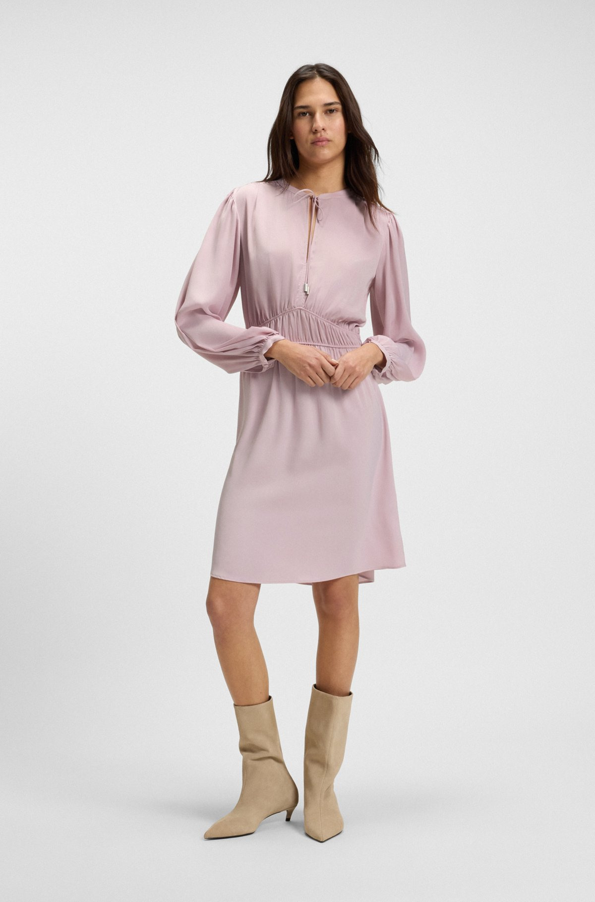 CRINKLE-SATIN MINI DRESS WITH GATHERED DETAILS - 3