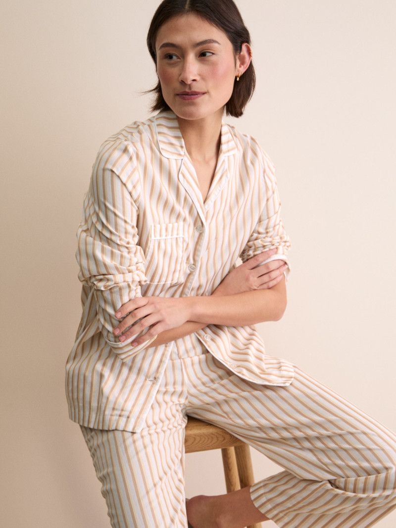 Derek Rose Women's Pajamas Capri Cotton Batiste Fawn Stripe outlook