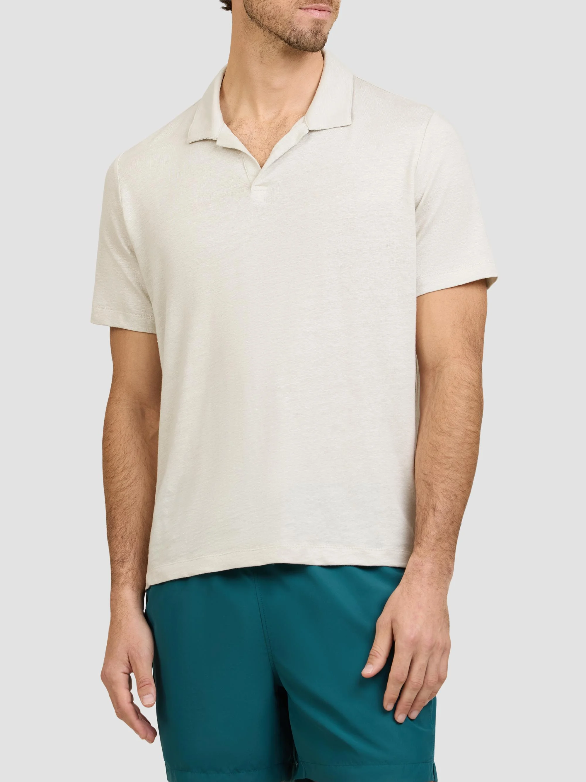 Men's Shaun Stretch-Linen Polo Shirt - Ivory - 1