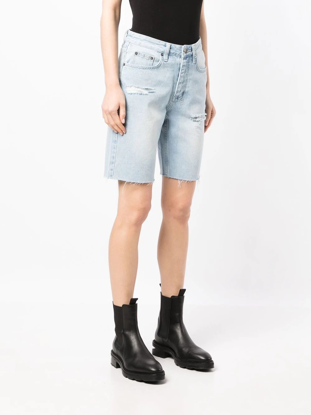 longline distressed denim shorts - 3