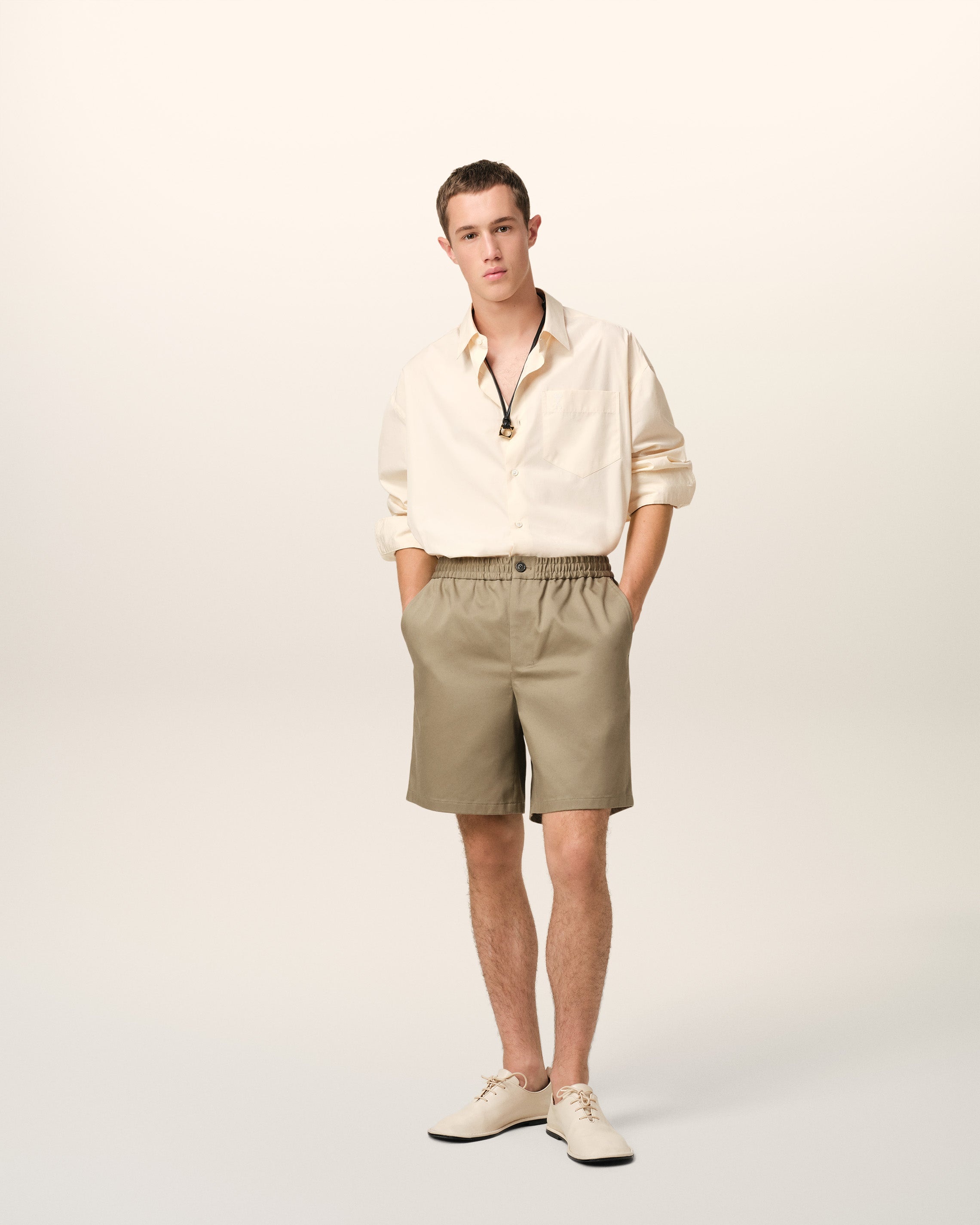 GREEN COTTON ELASTICATED WAIST SHORTS - 2