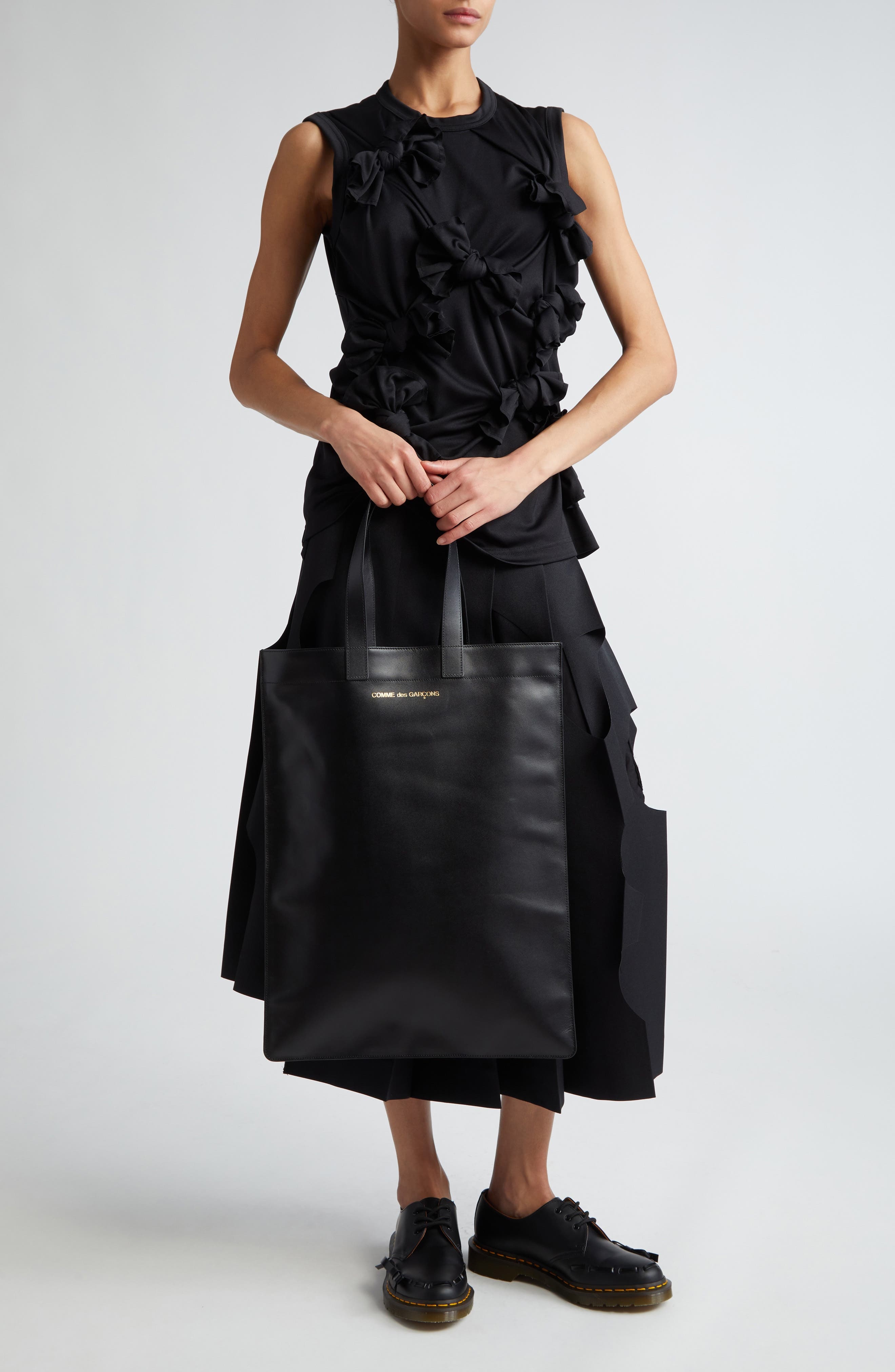 Comme des Garçons Wallets Line B Logo Leather Tote in Black at Nordstrom - 2