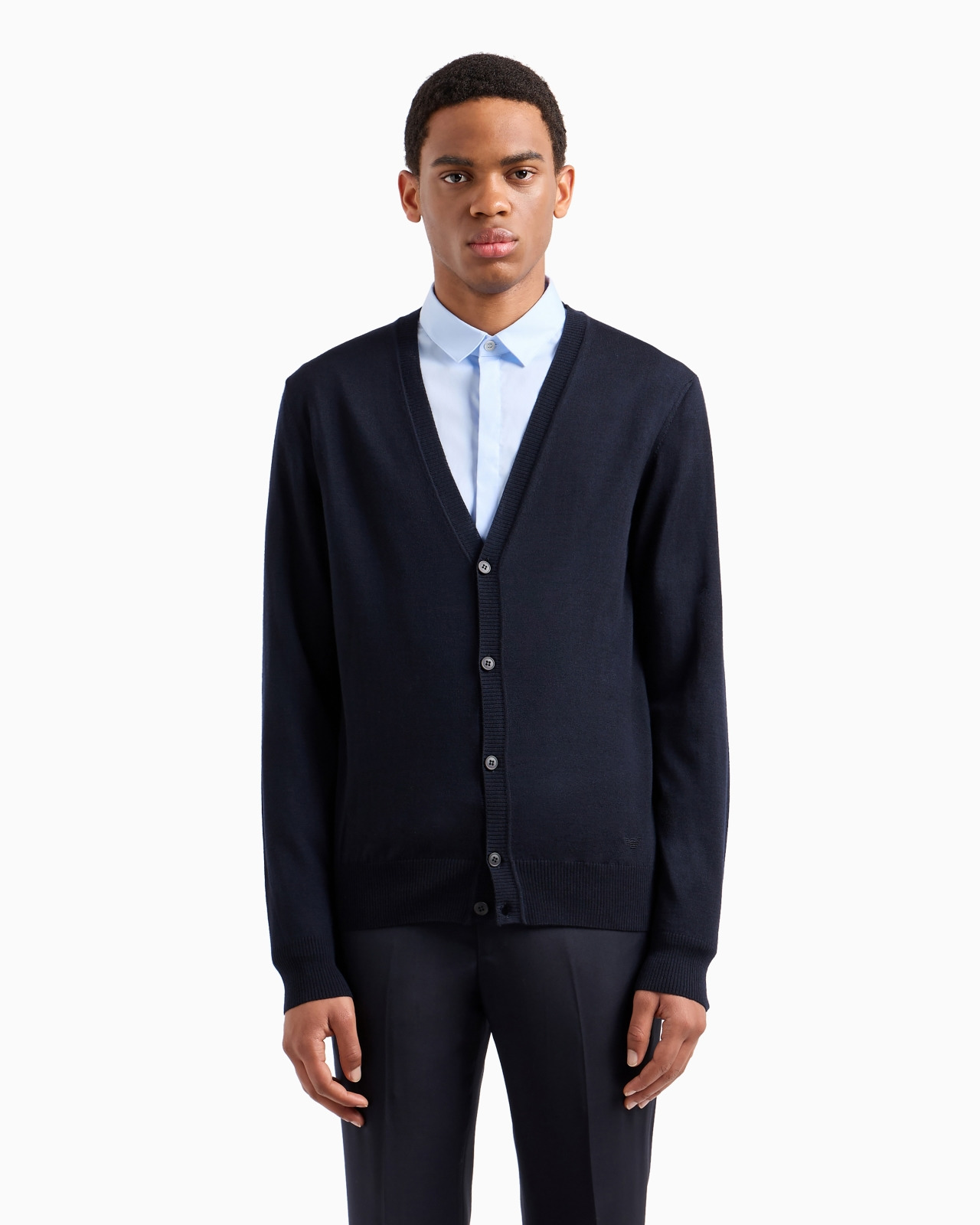 Plain-knit, virgin-wool V-neck cardigan - 4