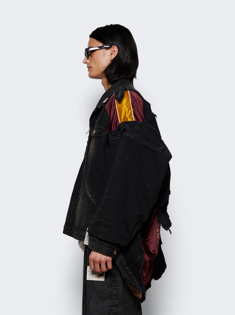 Double Layered Denim Jacket Black - 3