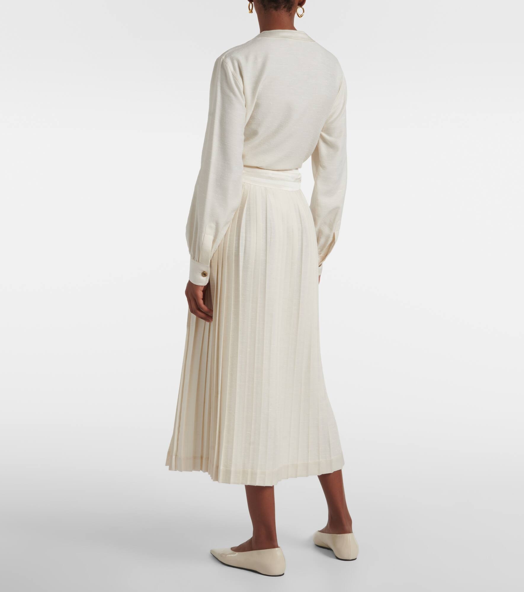 Janel pleated silk midi skirt - 3
