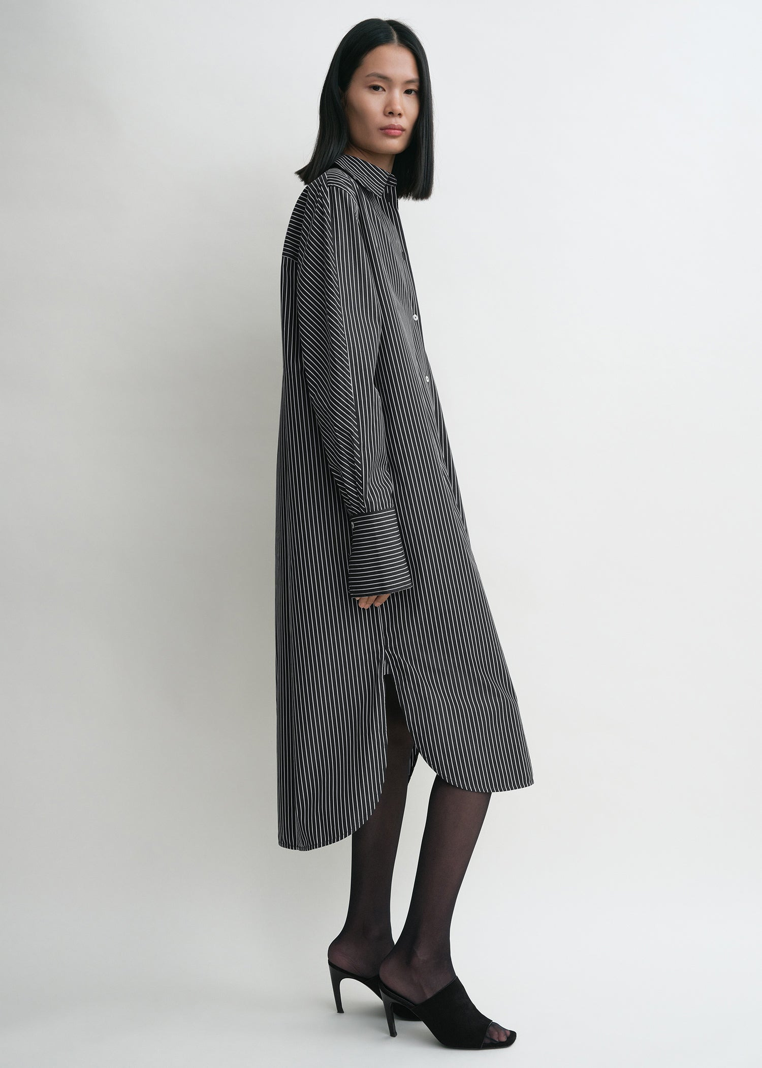 Striped kimono-sleeve shirtdress black/white - 3