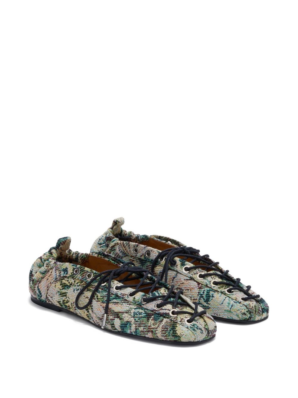 tapestry-effect eyelet-detail lace-up ballerina - 2