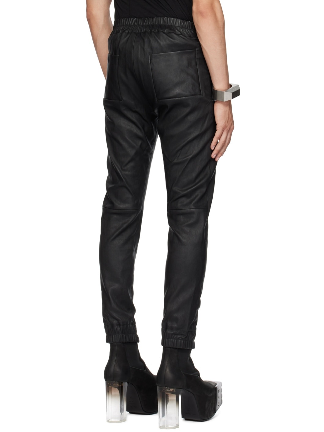 Black Easy Strobe Leather Pants - 3