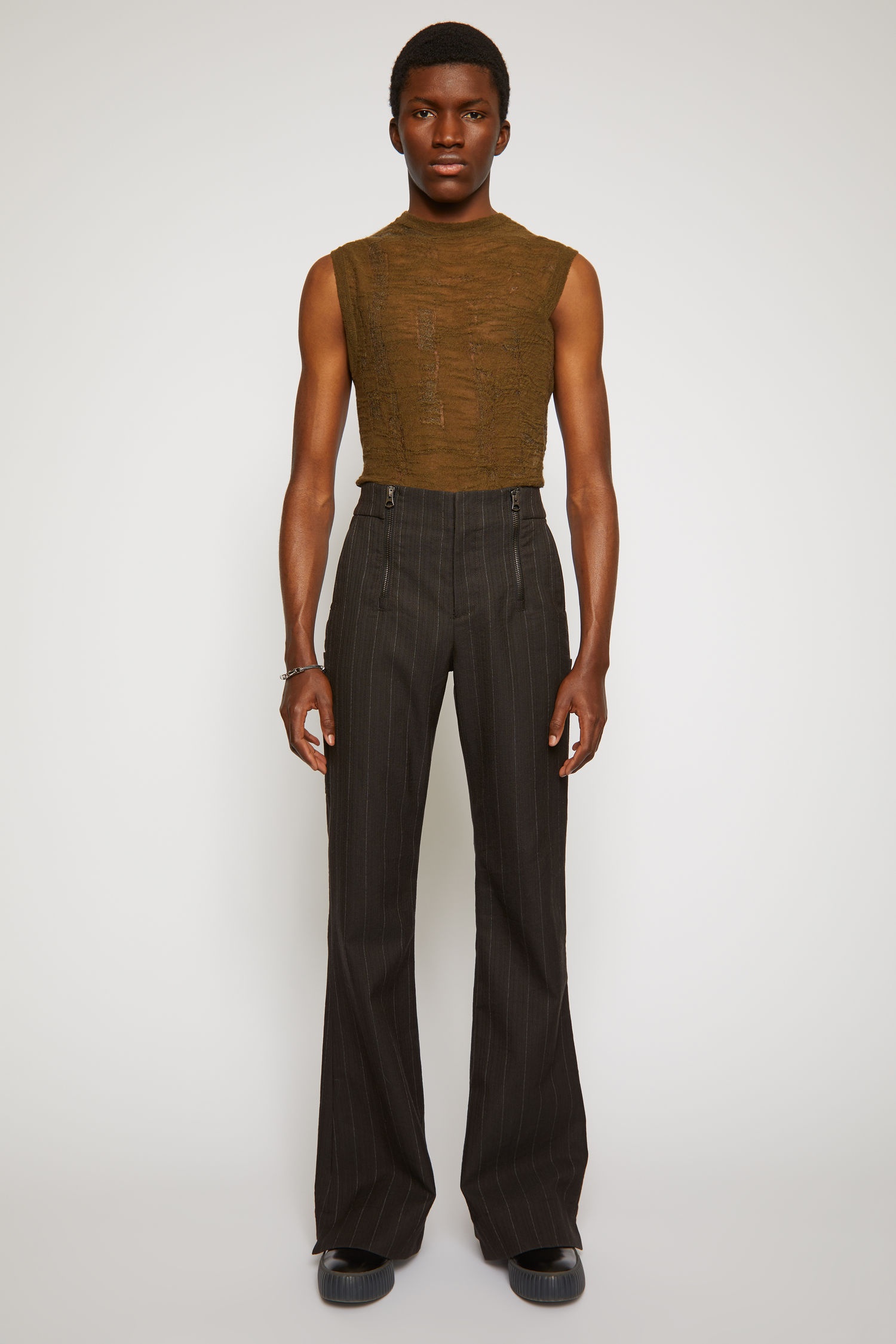 Pinstripe flared trousers cacao brown - 2