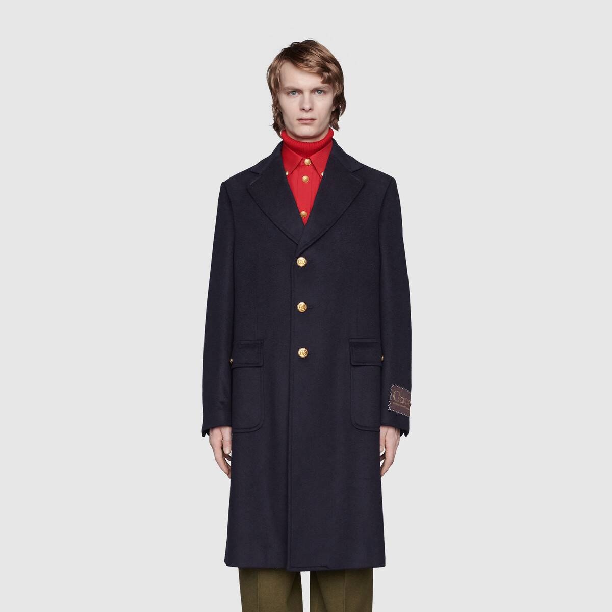 Eco cashmere coat with Gucci label - 3