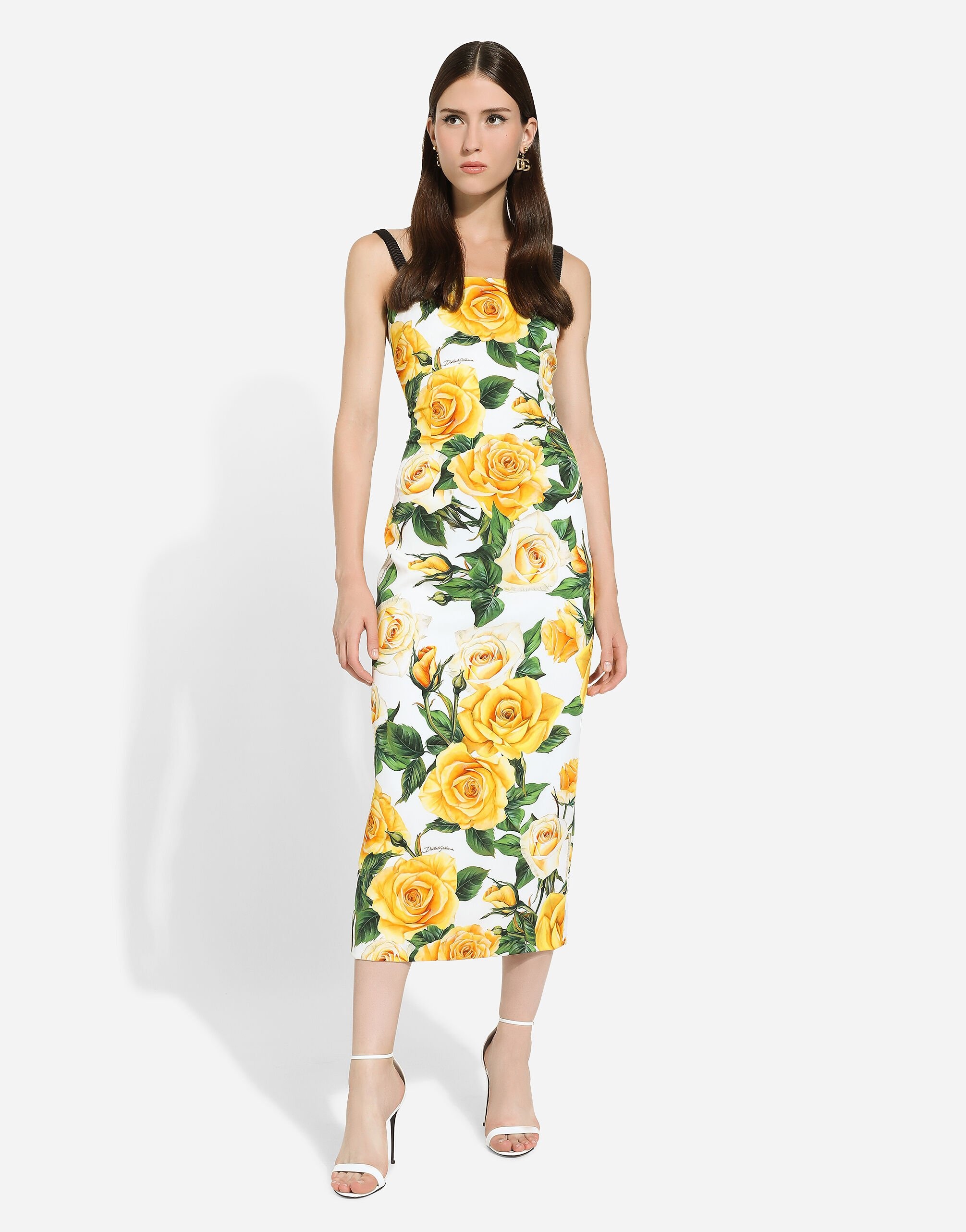 Draped charmeuse dress with yellow rose print - 2