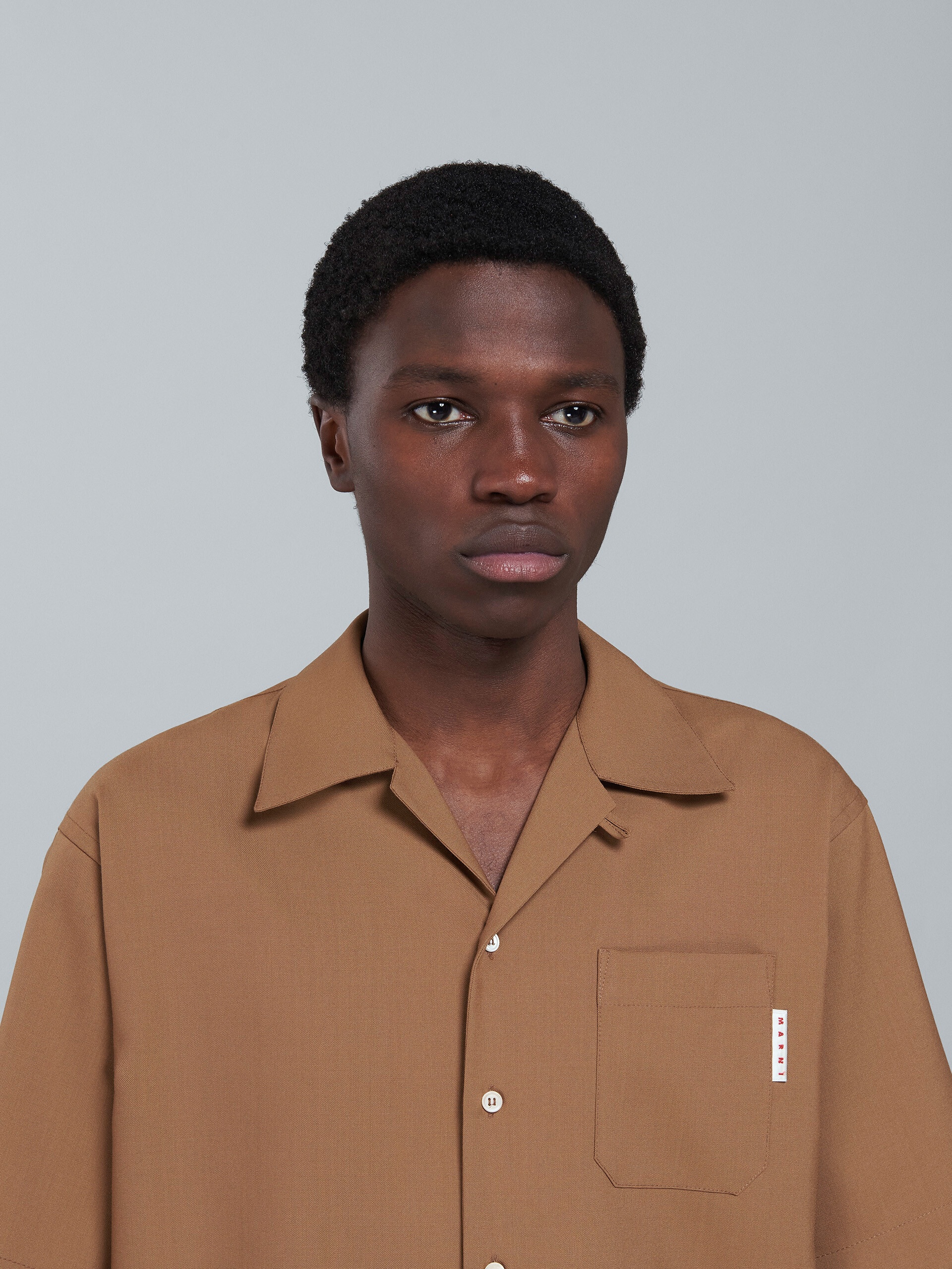 BEIGE TROPICAL WOOL BOWLING SHIRT - 4