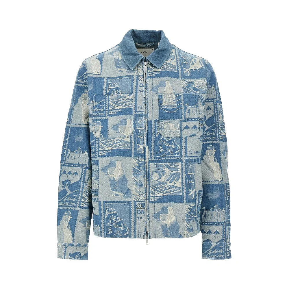 Les Deux Stamp Jacquard Denim Jacket Blue - 1