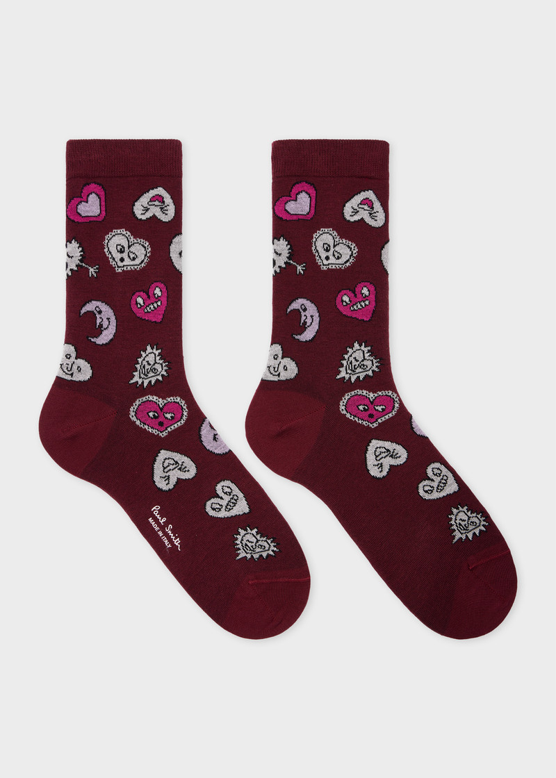 Paul Smith Women's Burgundy 'Hearts and Stars' Cotton-Blend Socks outlook