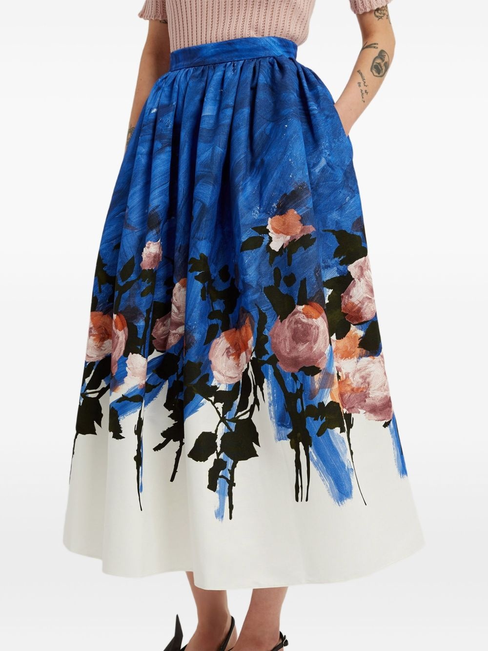 floral gathered midi skirt - 4