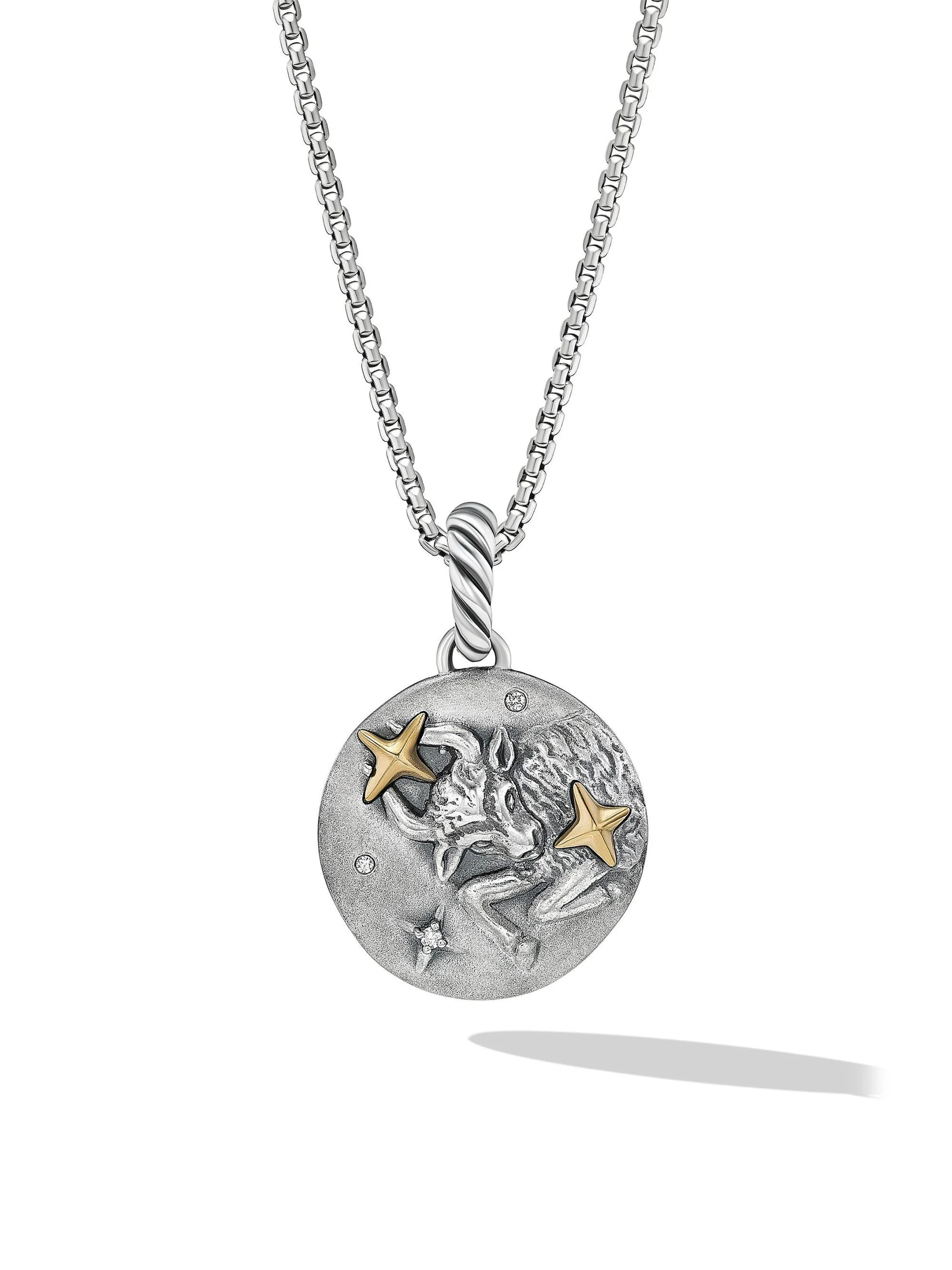 Women's Amulet in Sterling Silver with 18K Yellow Gold and Diamonds, 19MM - Taurus - 1