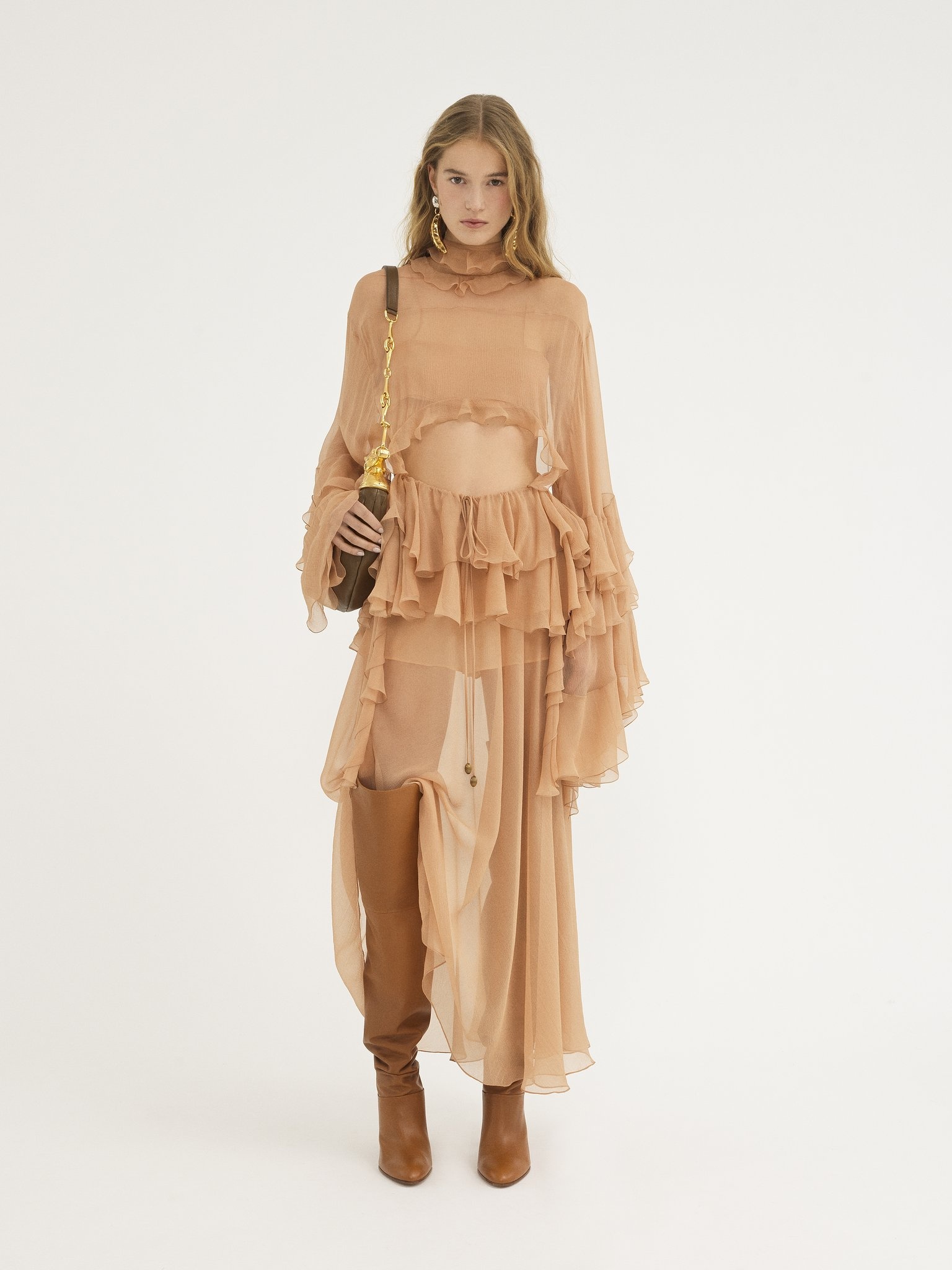 FLUID VOLANT TOP IN SILK MOUSSELINE - 3