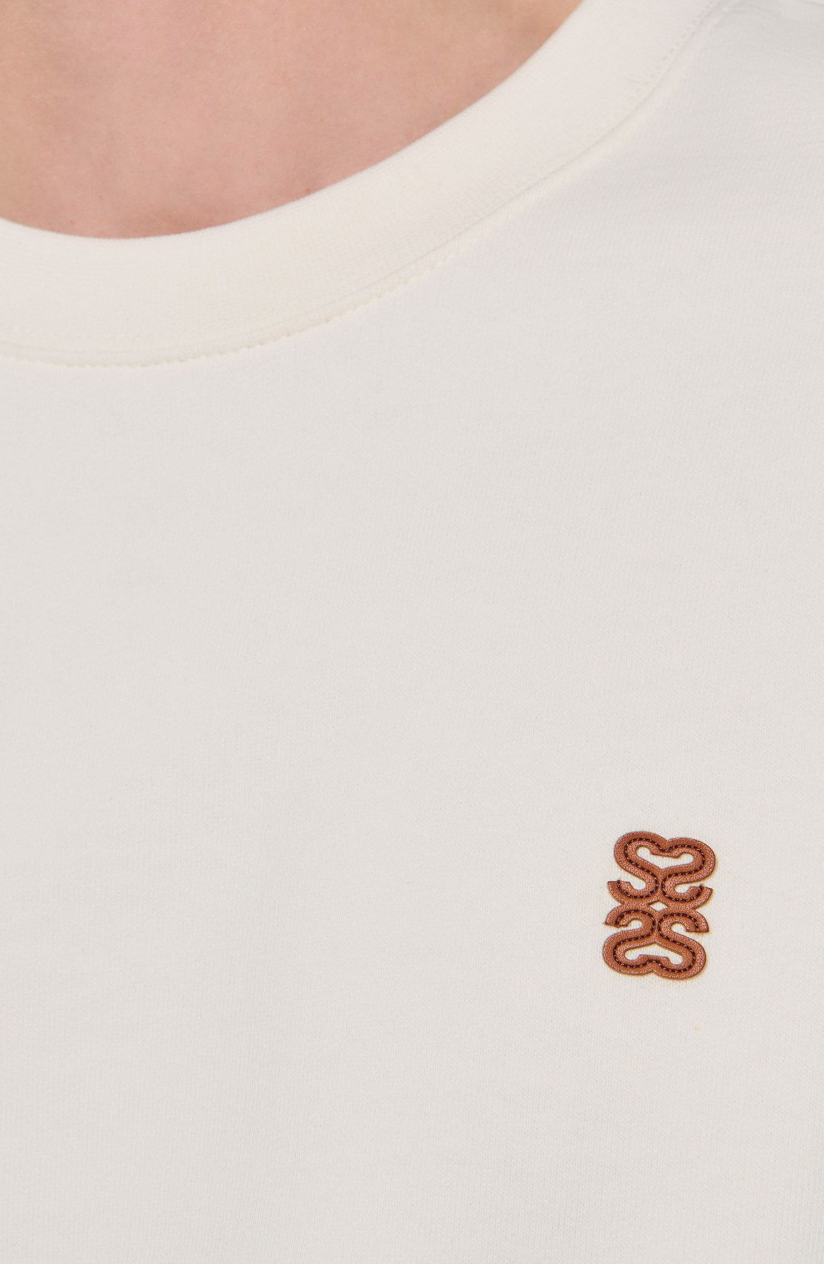 SANDRO Oversized sweatshirt with leather patch in Butter Cream at Nordstrom - 5