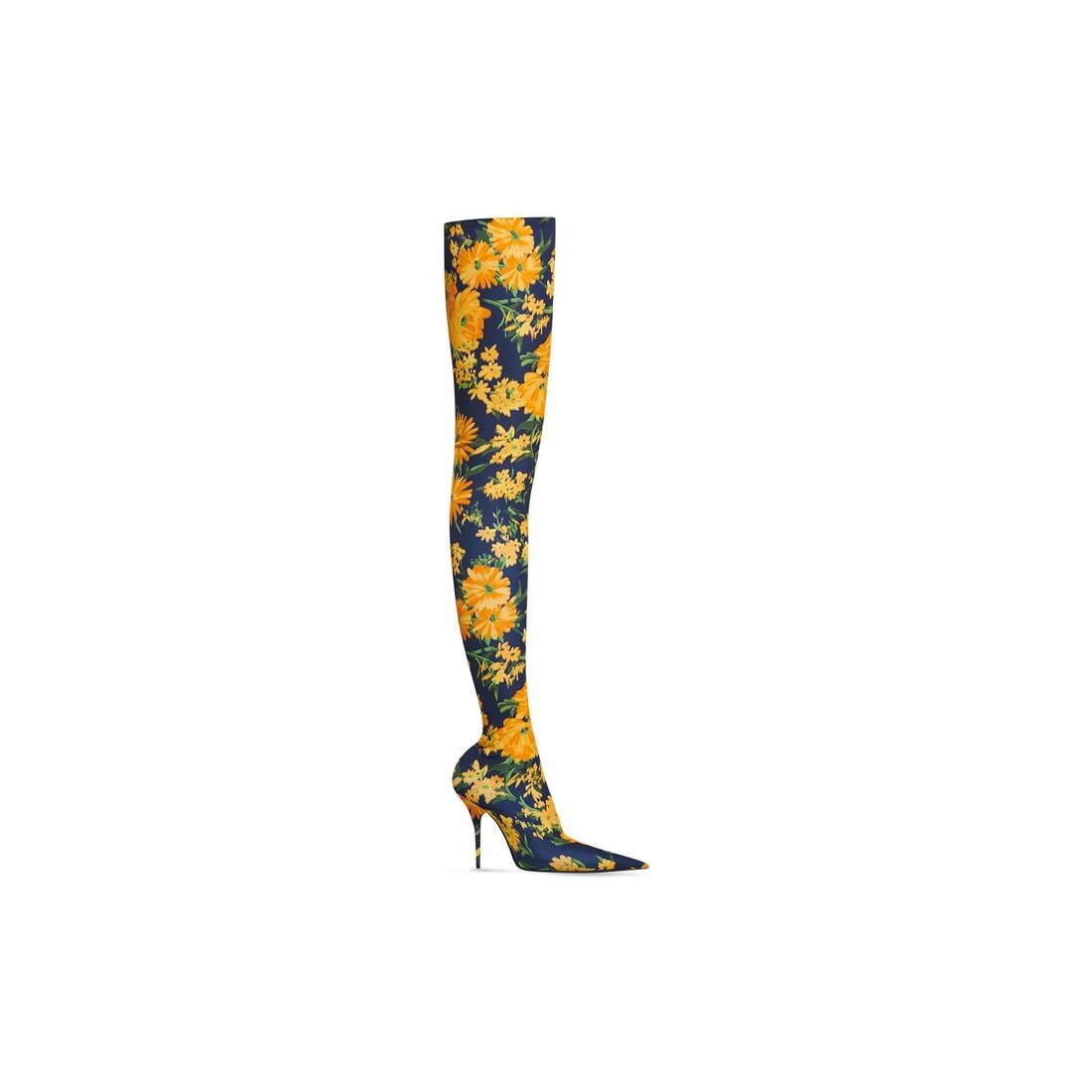 knife 110mm over-the-knee boot yellow bouquet printed - 1