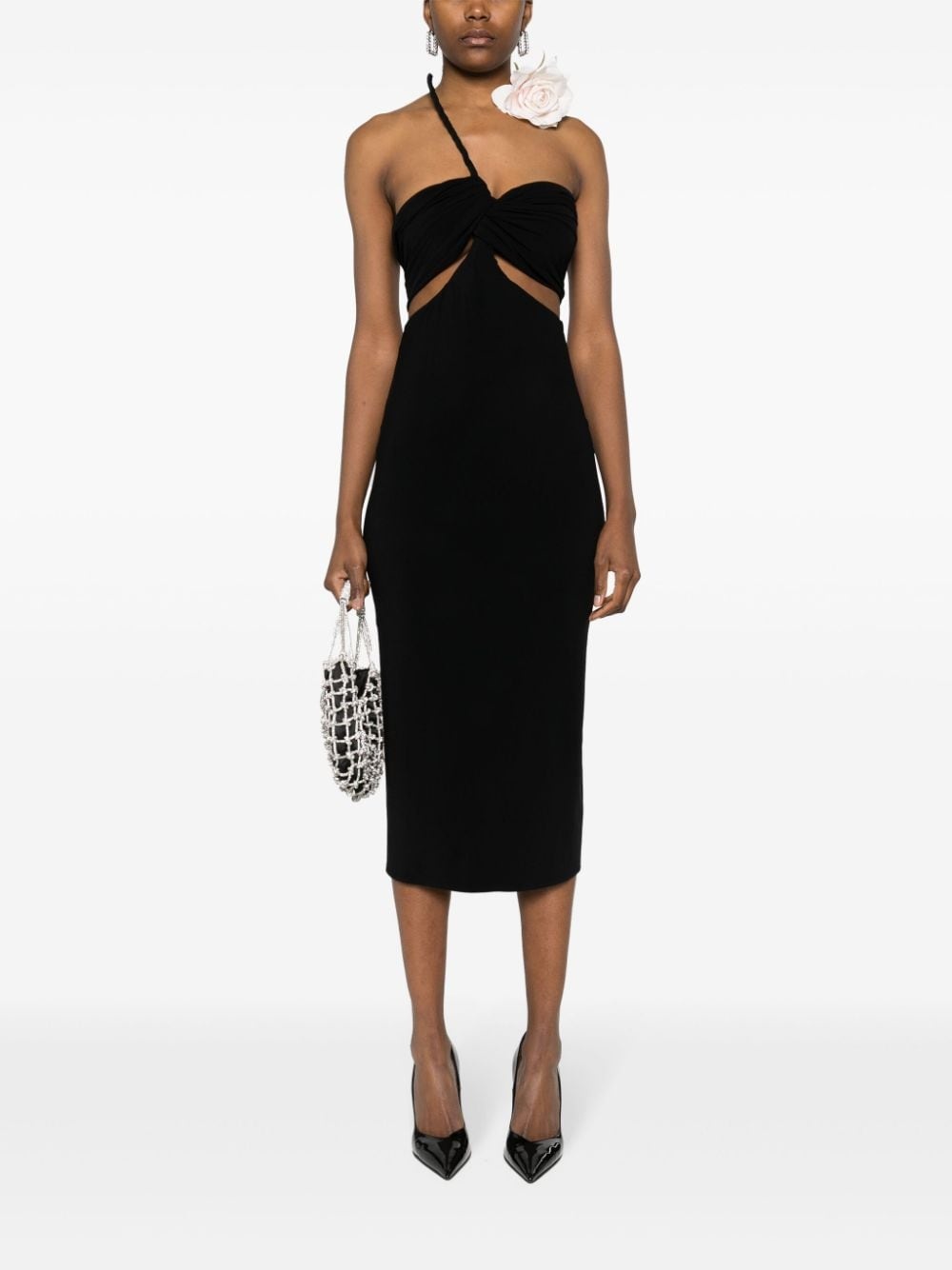 rose-detail asymmetric midi dress - 2
