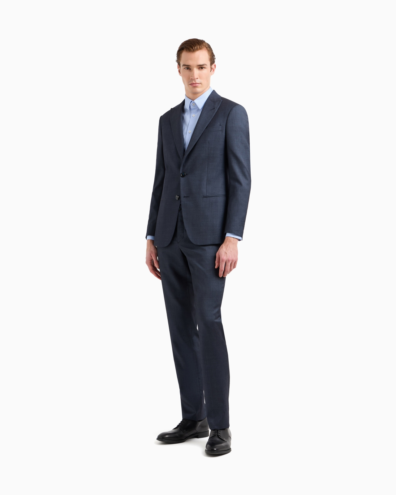 SOHO LINE SINGLE-BREASTED SUIT IN A CHAMBRAY-EFFECT WOOL AND SILK - 4