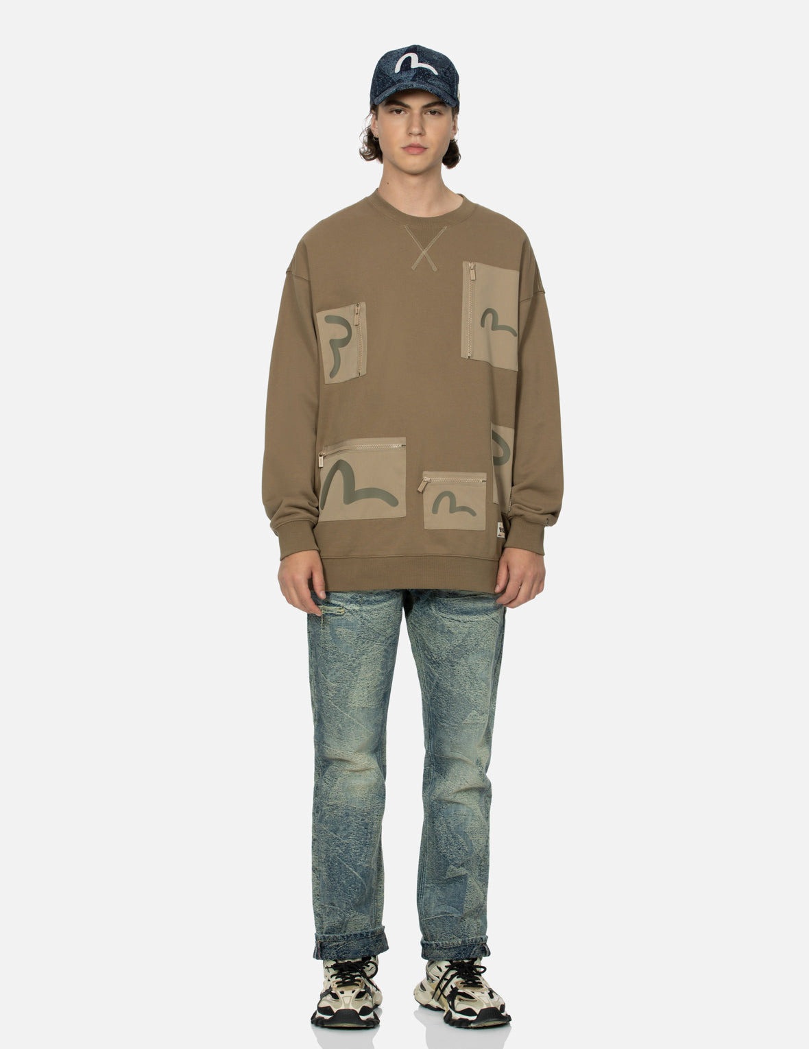 MULTI-POCKETS WITH SEAGULL PRINT LOOSE FIT SWEATSHIRT - 5