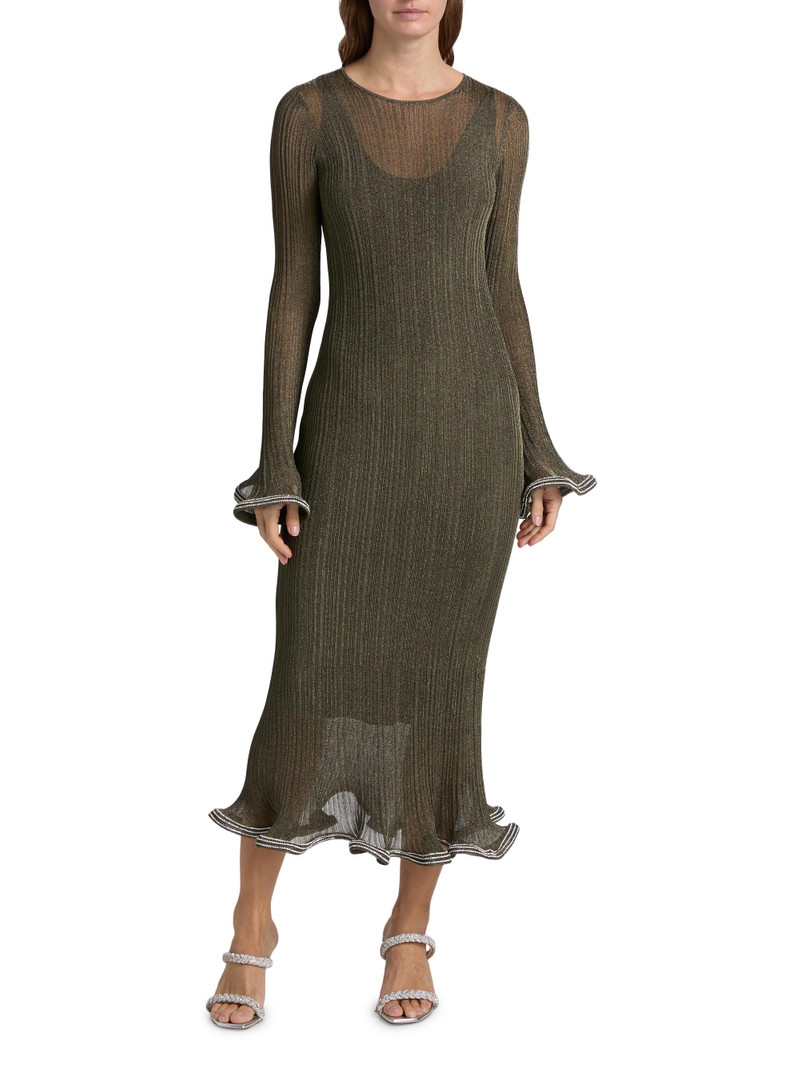 Women's Chessie Metallic Flared Hem Rib-Knit Midi-Dress - Gunmetal Silver 3