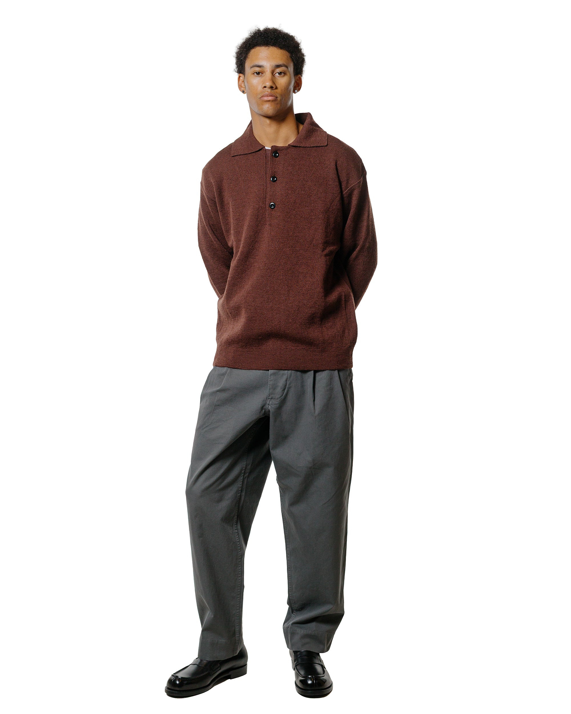 MHL Oversized Knitted Polo Dry Wool Dark Brown - 4