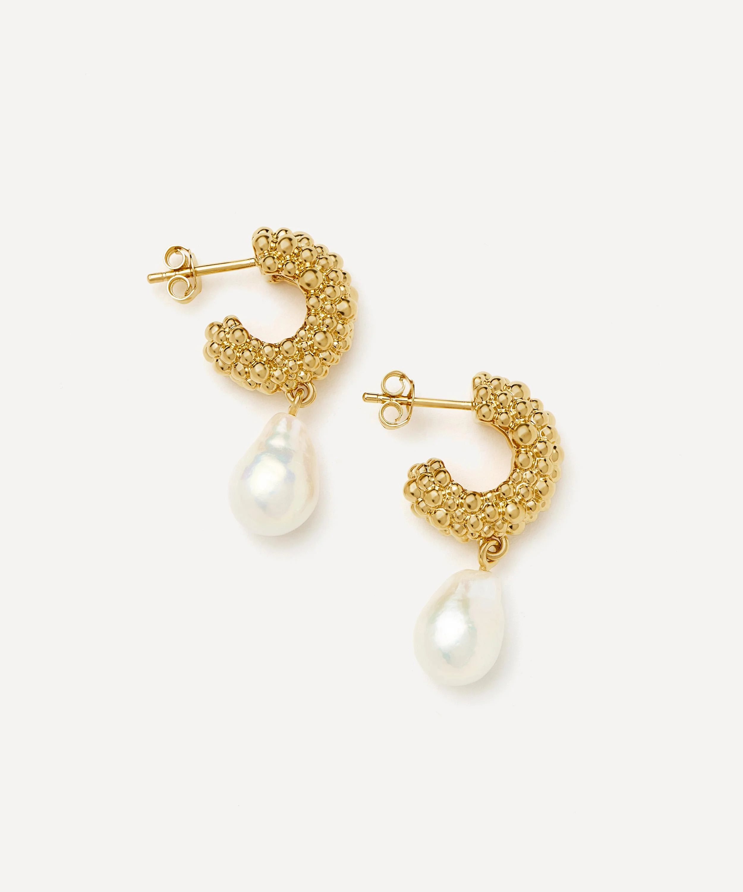 18ct Gold-Plated Baya Pearl Drop Hoop Earrings - 1